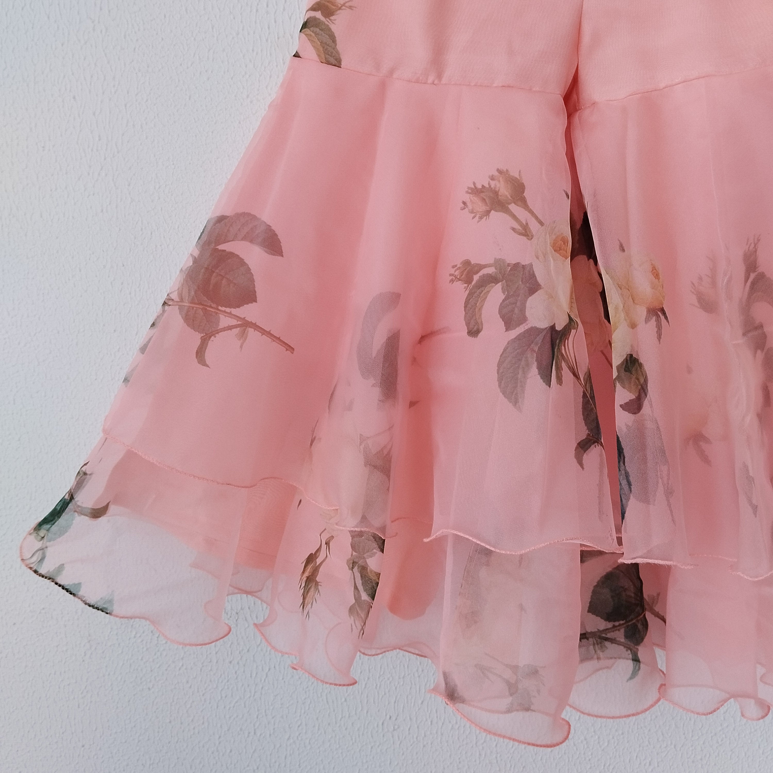 Peach Floral Organza Crop-Top Kids Sharara Set