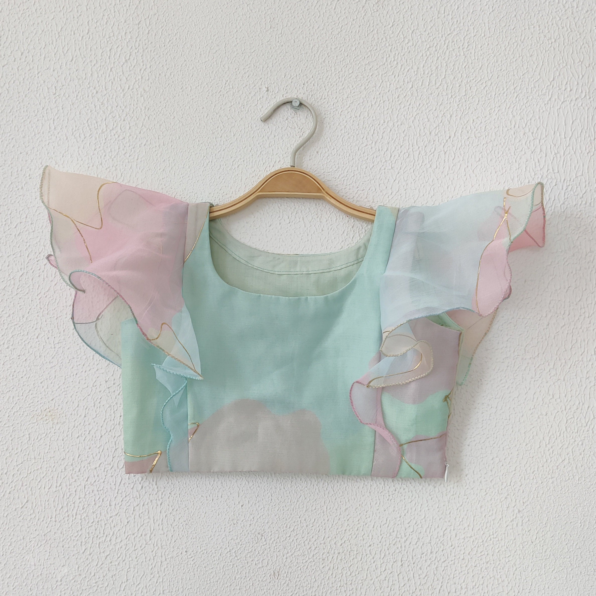 Pastel Dream Organza Crop-Top Kids Sharara Set