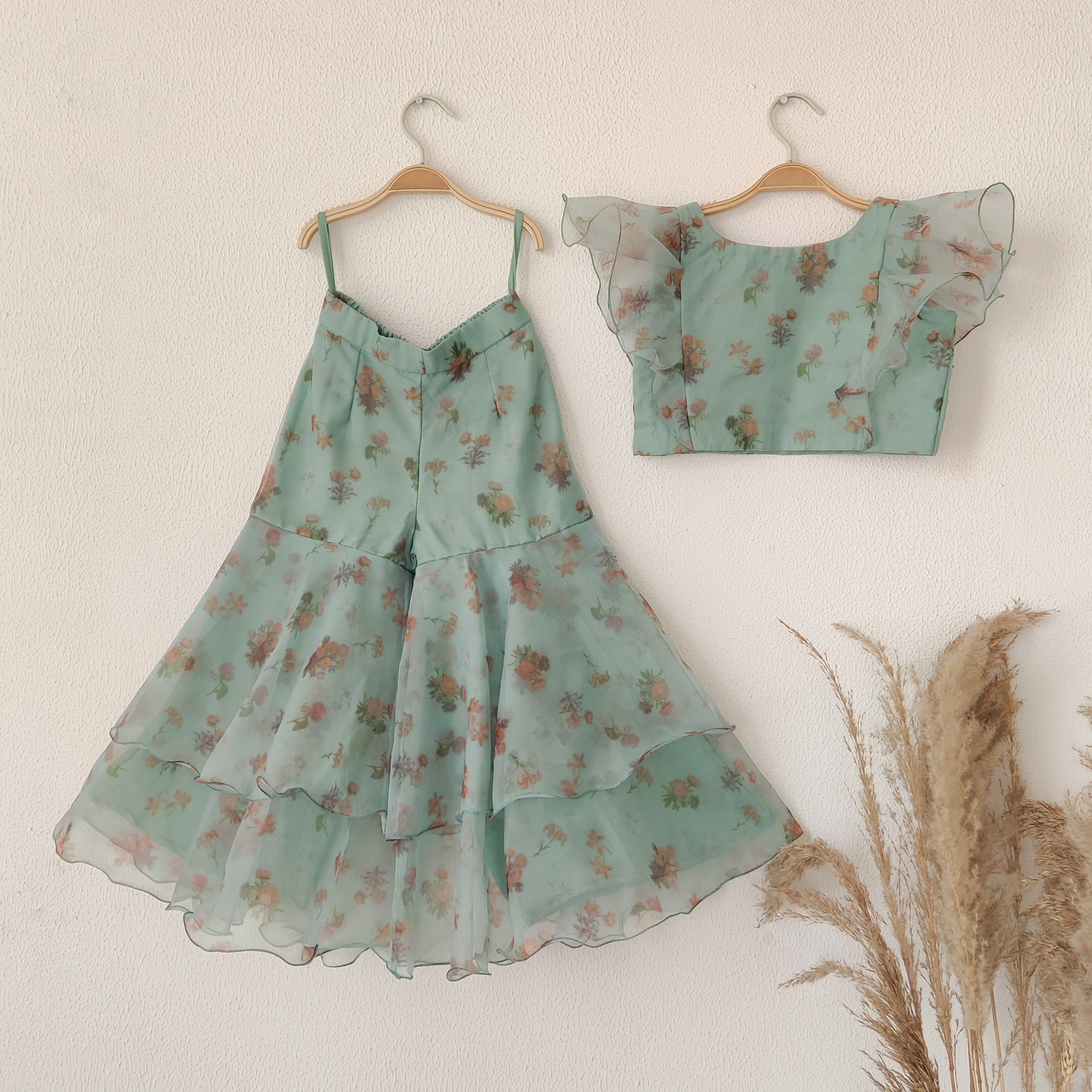 Wildflower Organza Crop-Top Kids Sharara Set