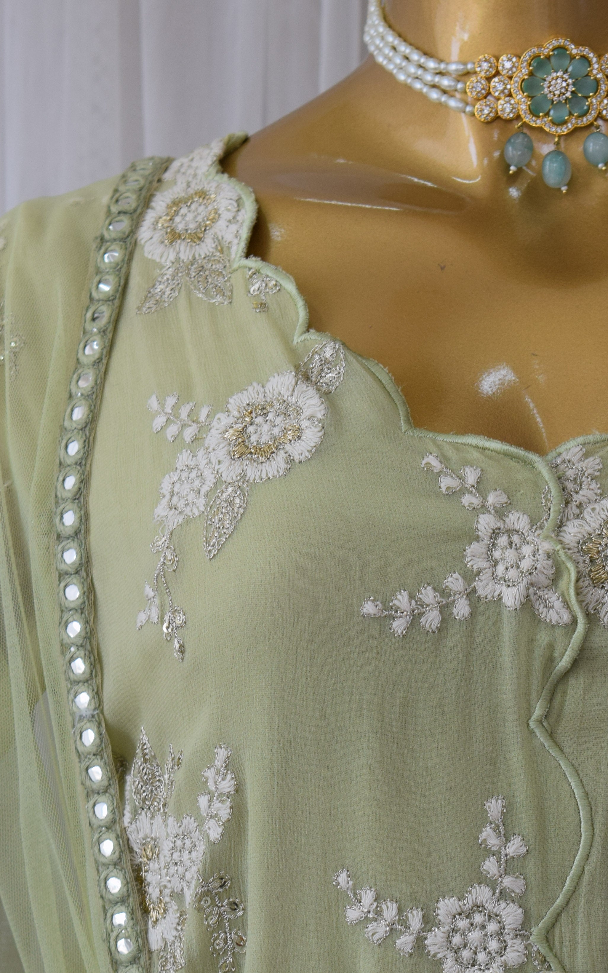 Sage Green Embroidered Sharara Set