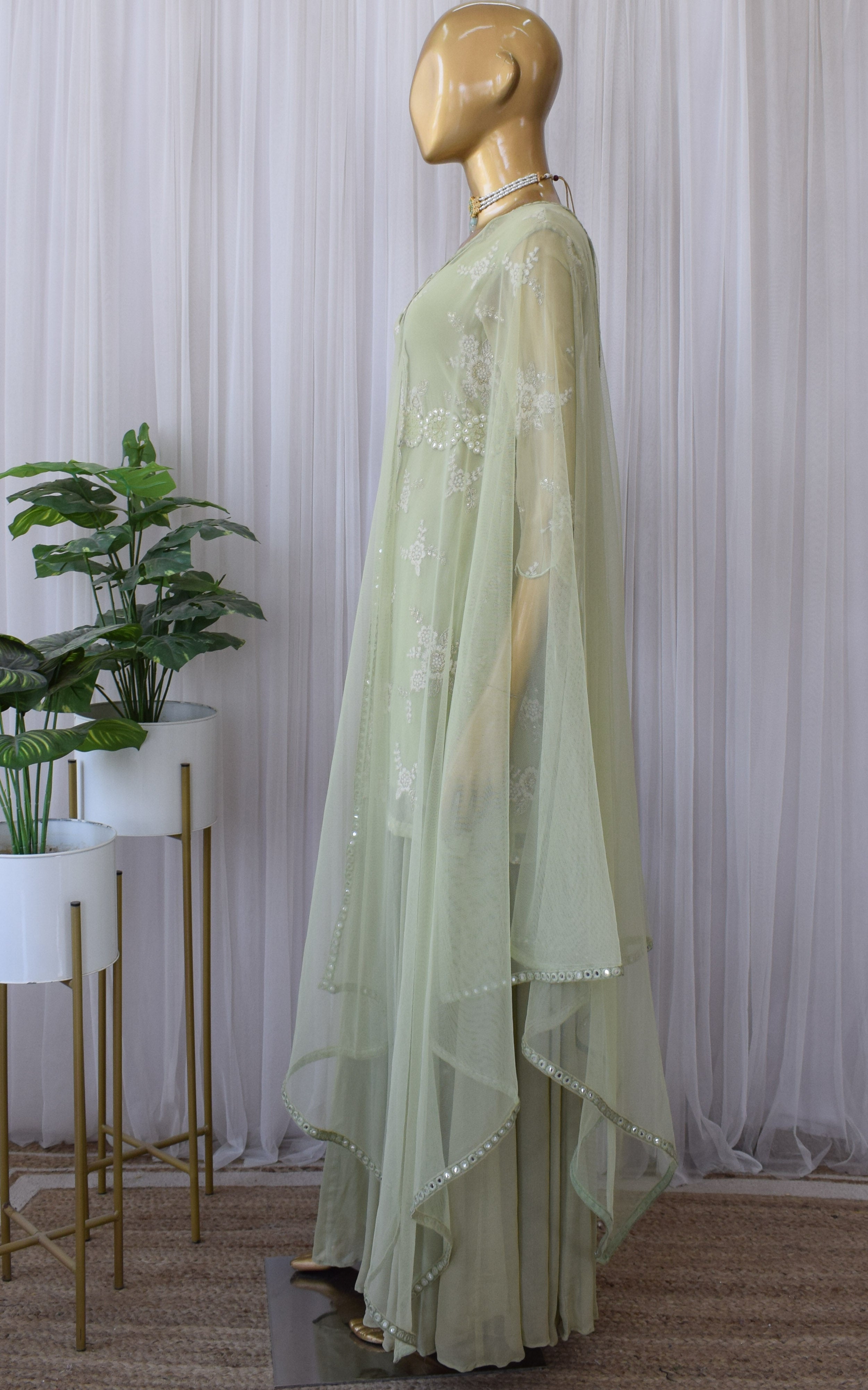 Sage Green Embroidered Sharara Set