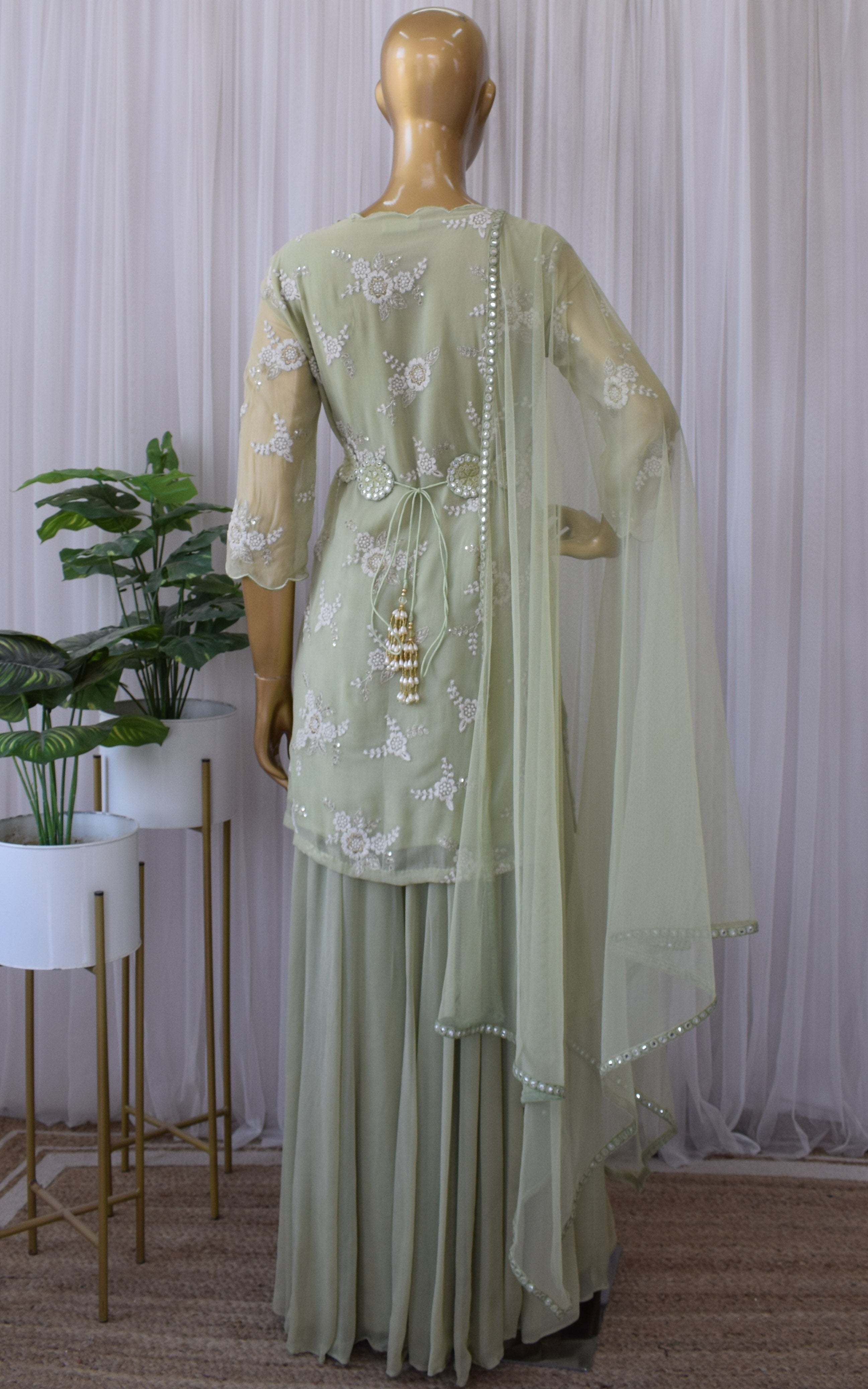 Sage Green Embroidered Sharara Set