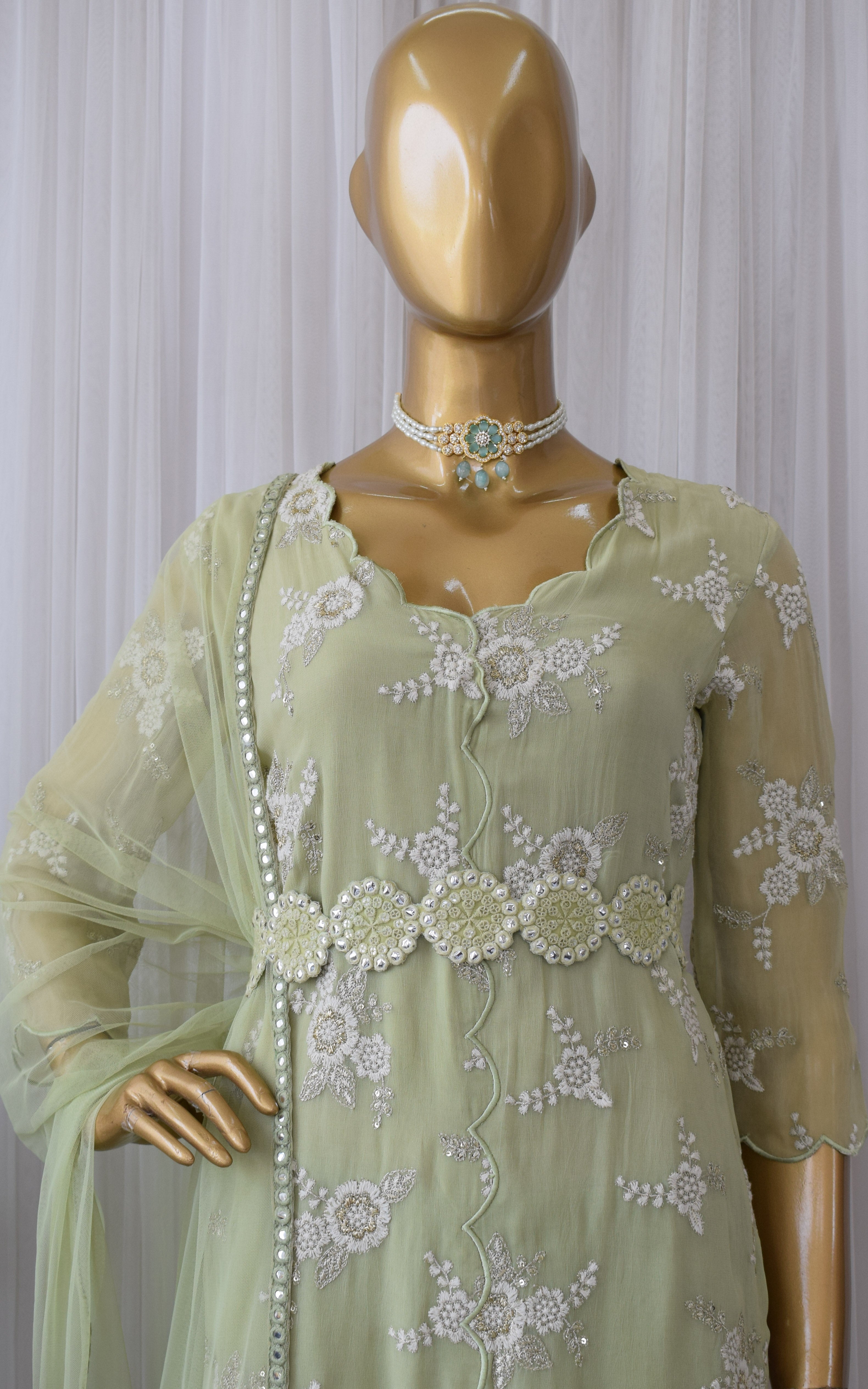 Sage Green Embroidered Sharara Set