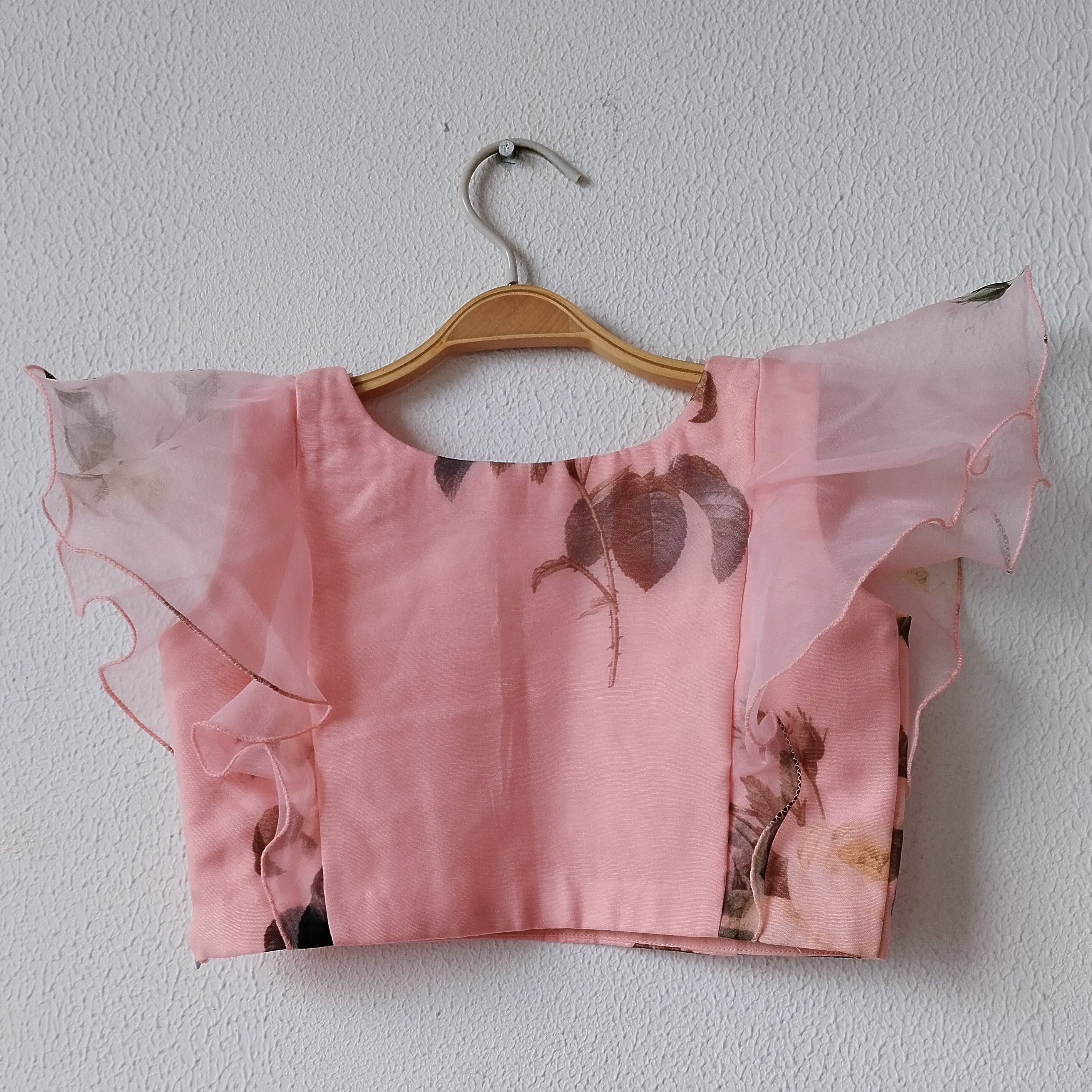 Peach Floral Organza Crop-Top Kids Sharara Set