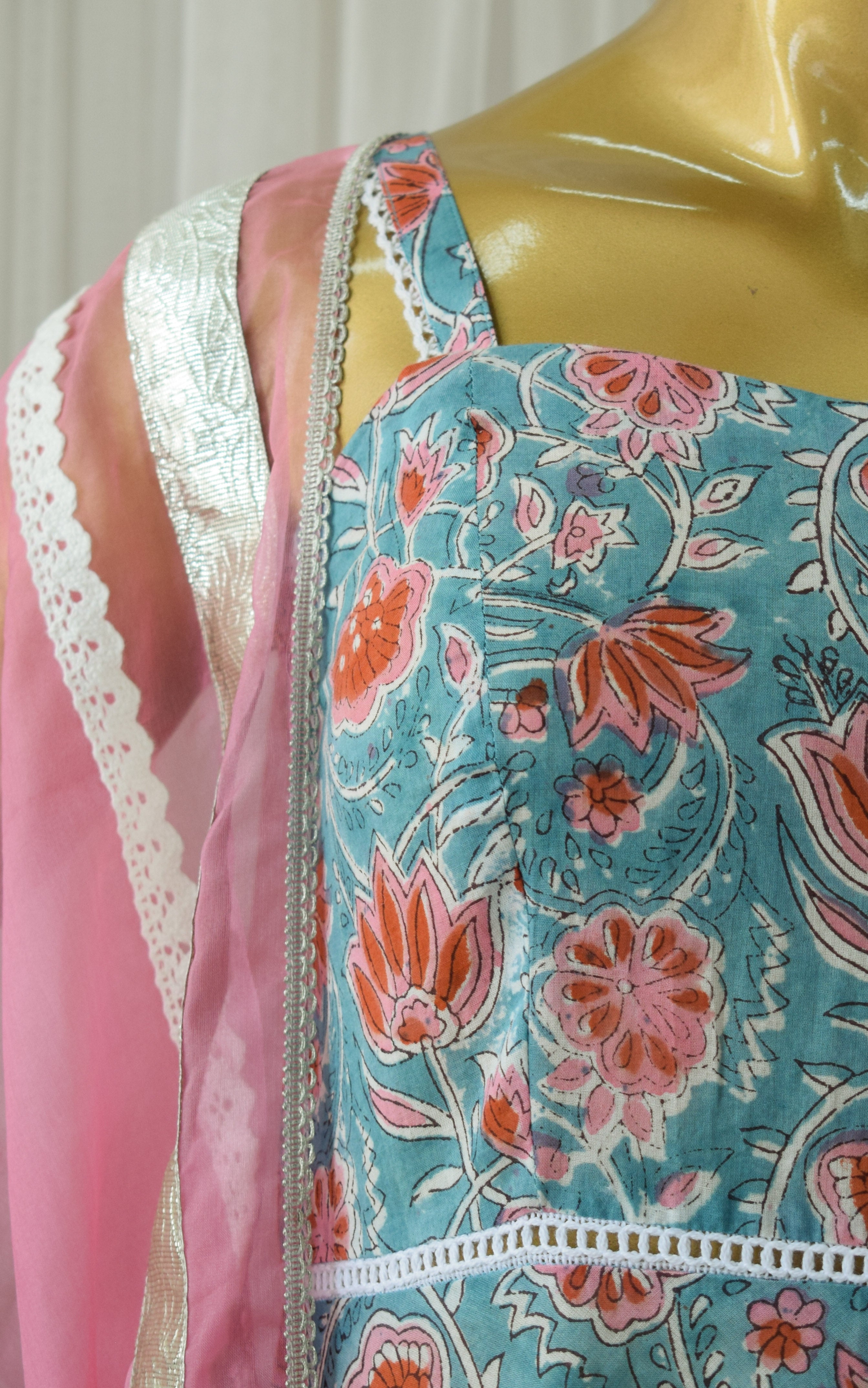 Turquoise Block Print Sharara Set
