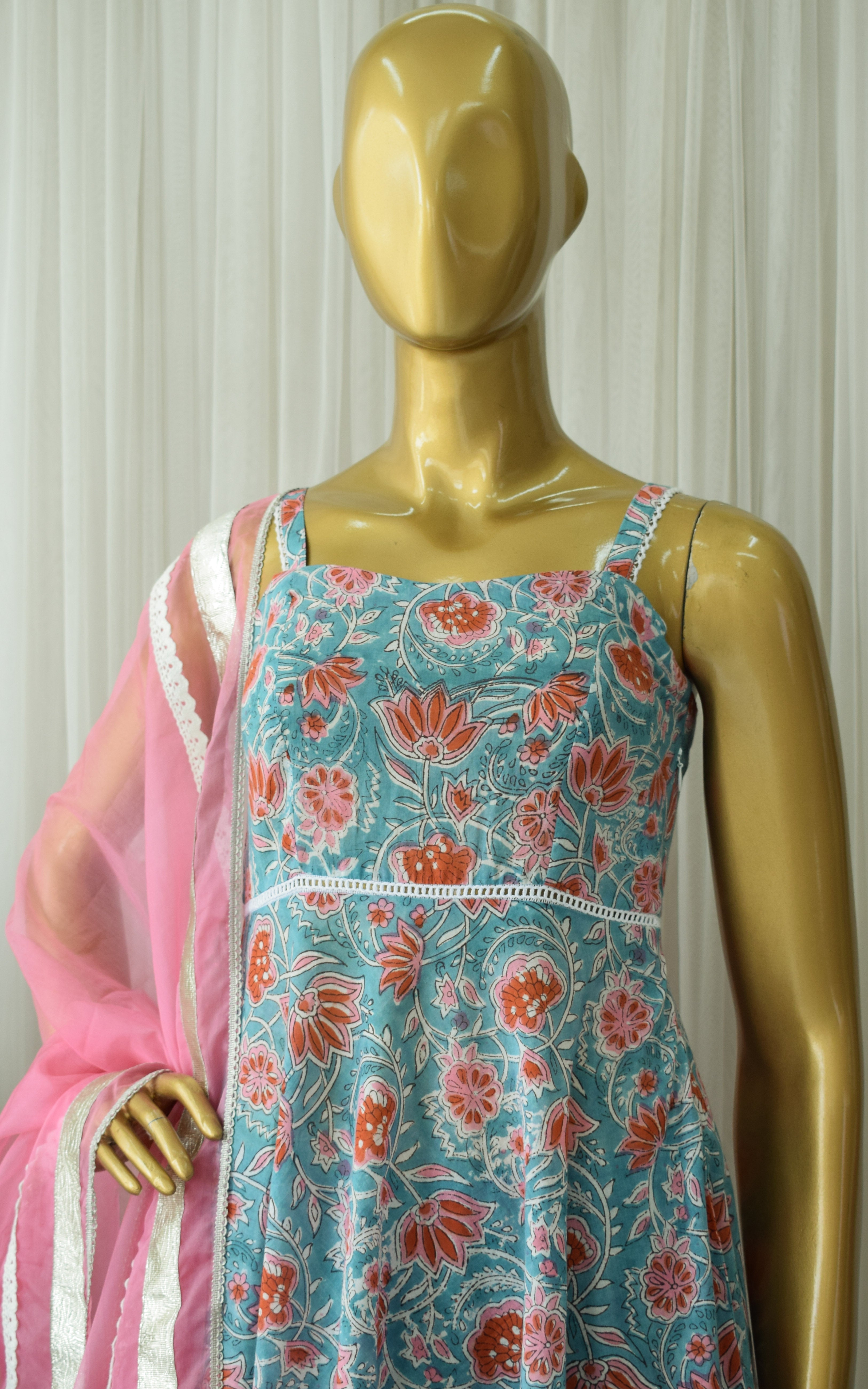 Turquoise Block Print Sharara Set
