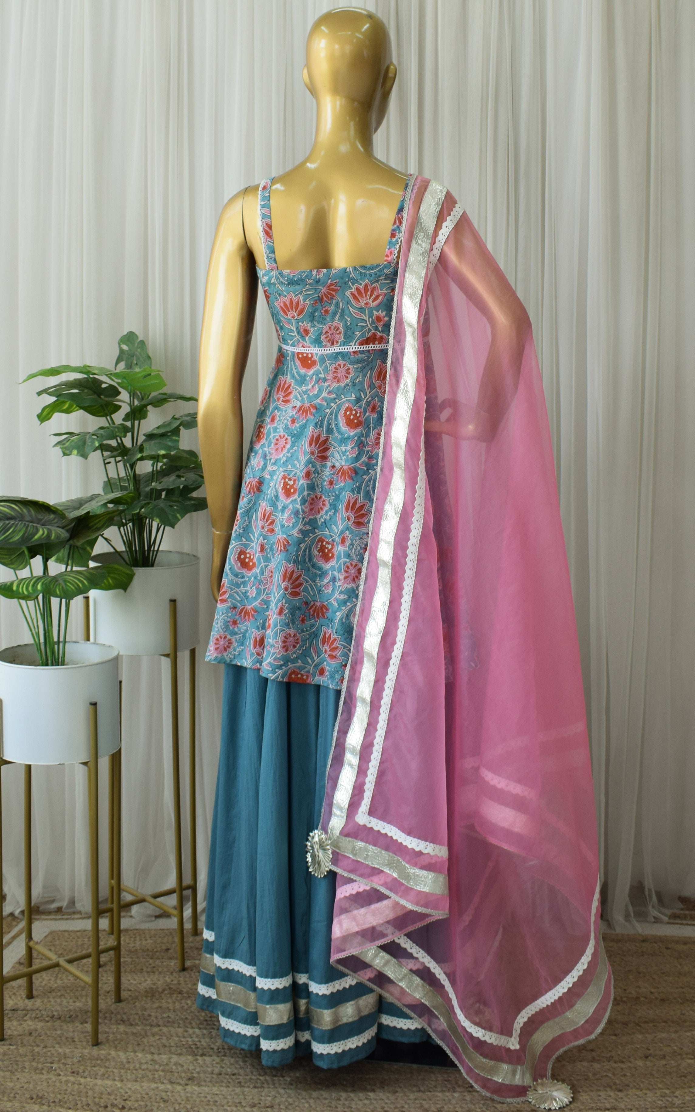 Turquoise Block Print Sharara Set
