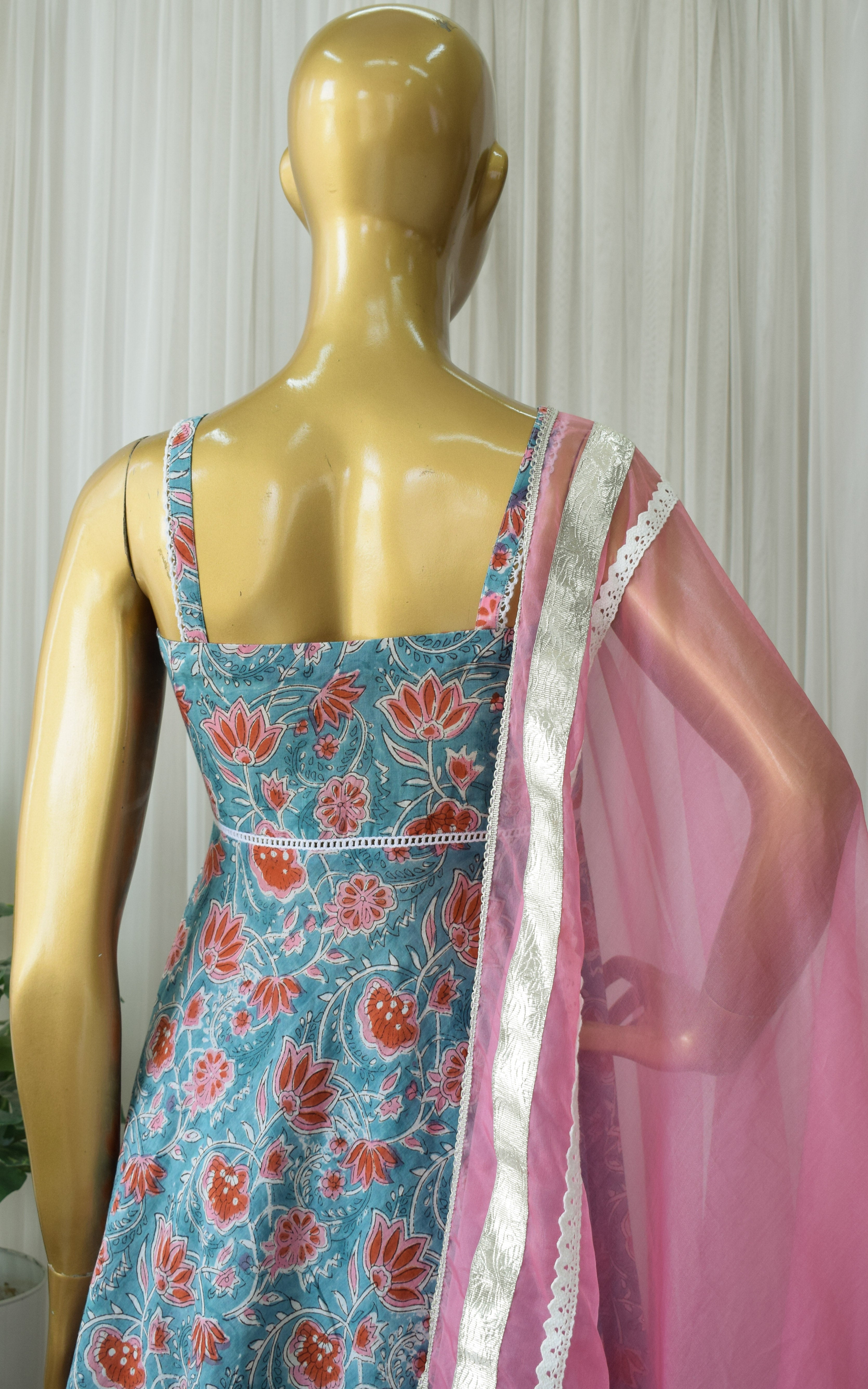 Turquoise Block Print Sharara Set