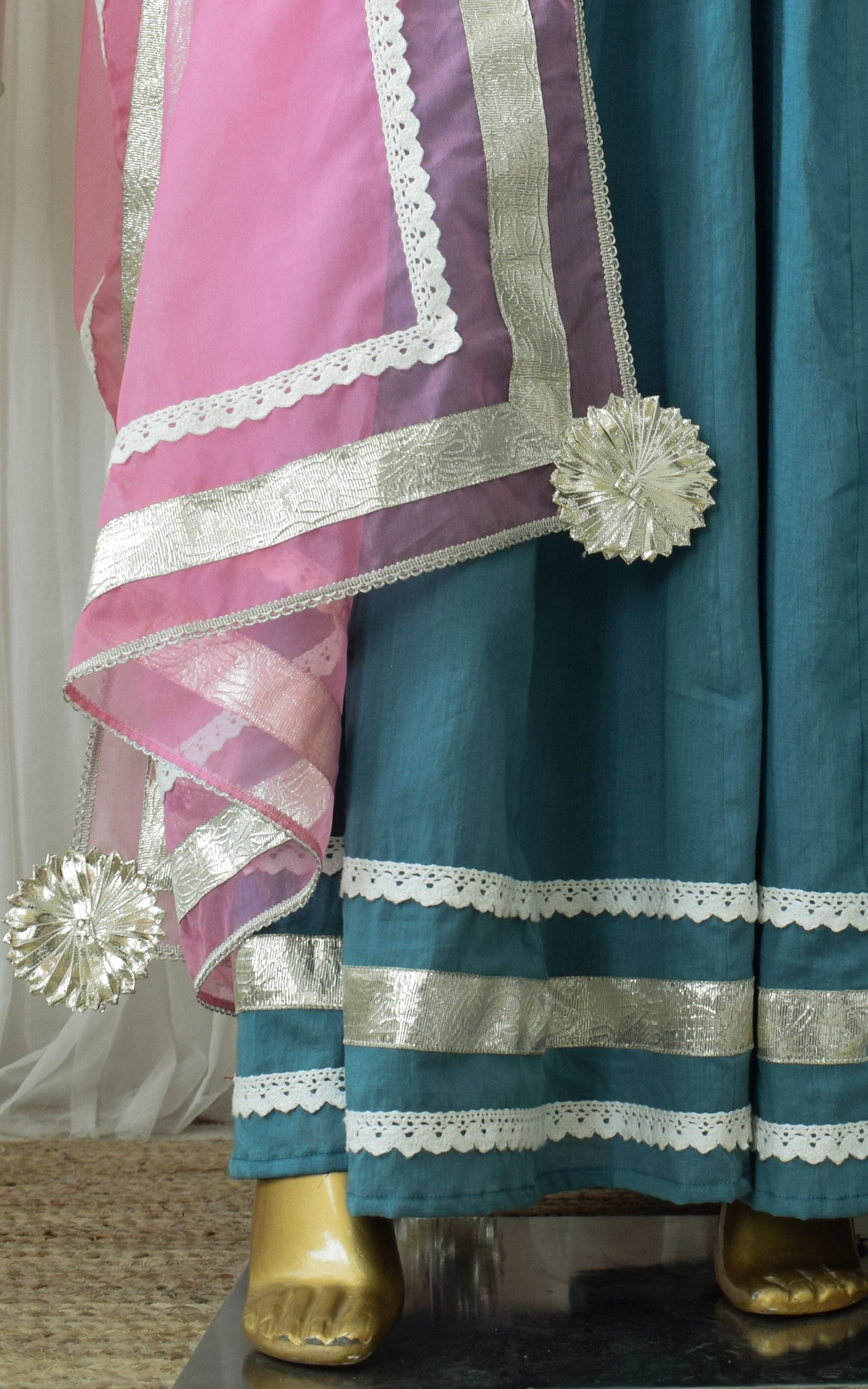 Turquoise Block Print Sharara Set