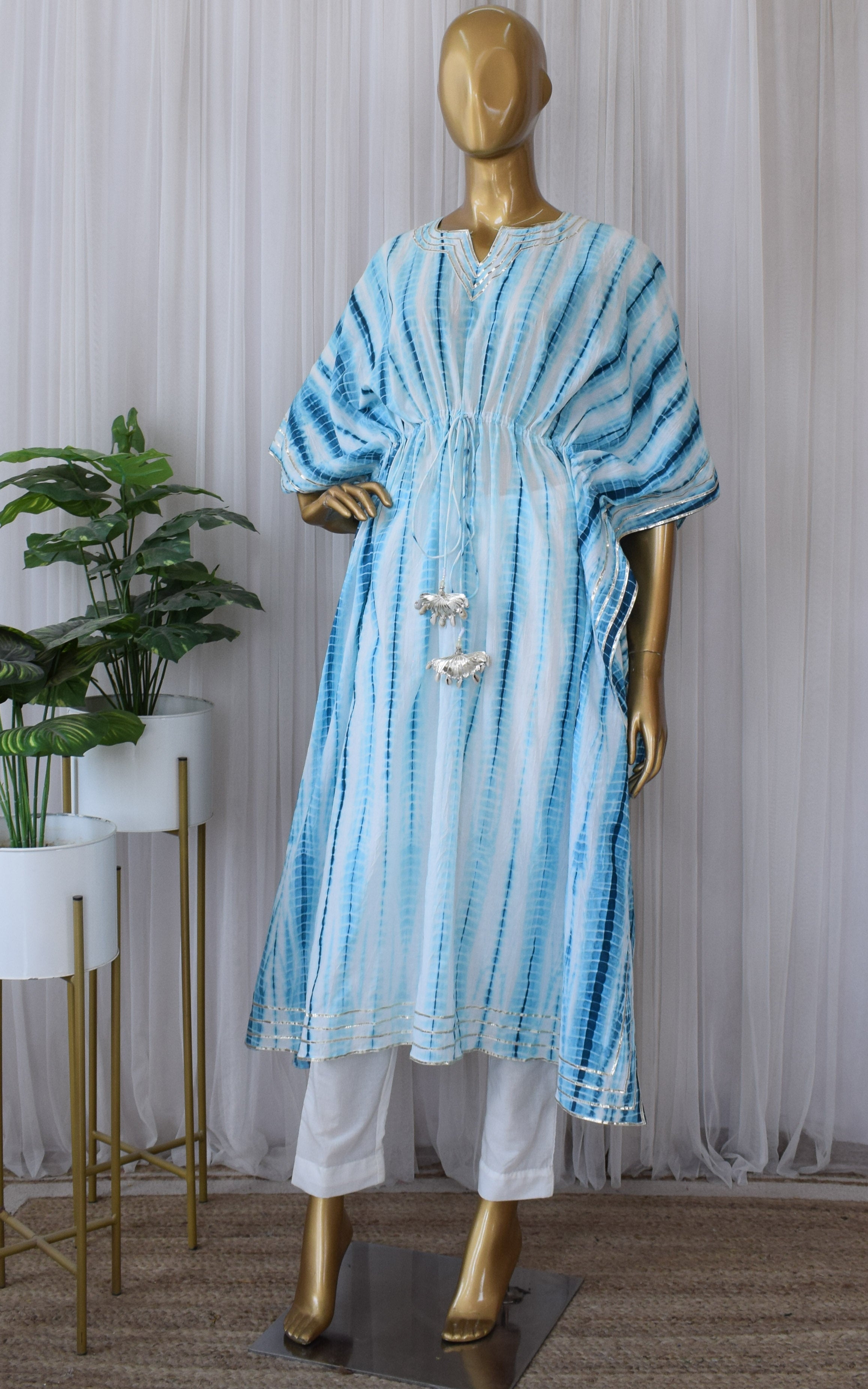 Blue Shibori Kaftan & Pant Set
