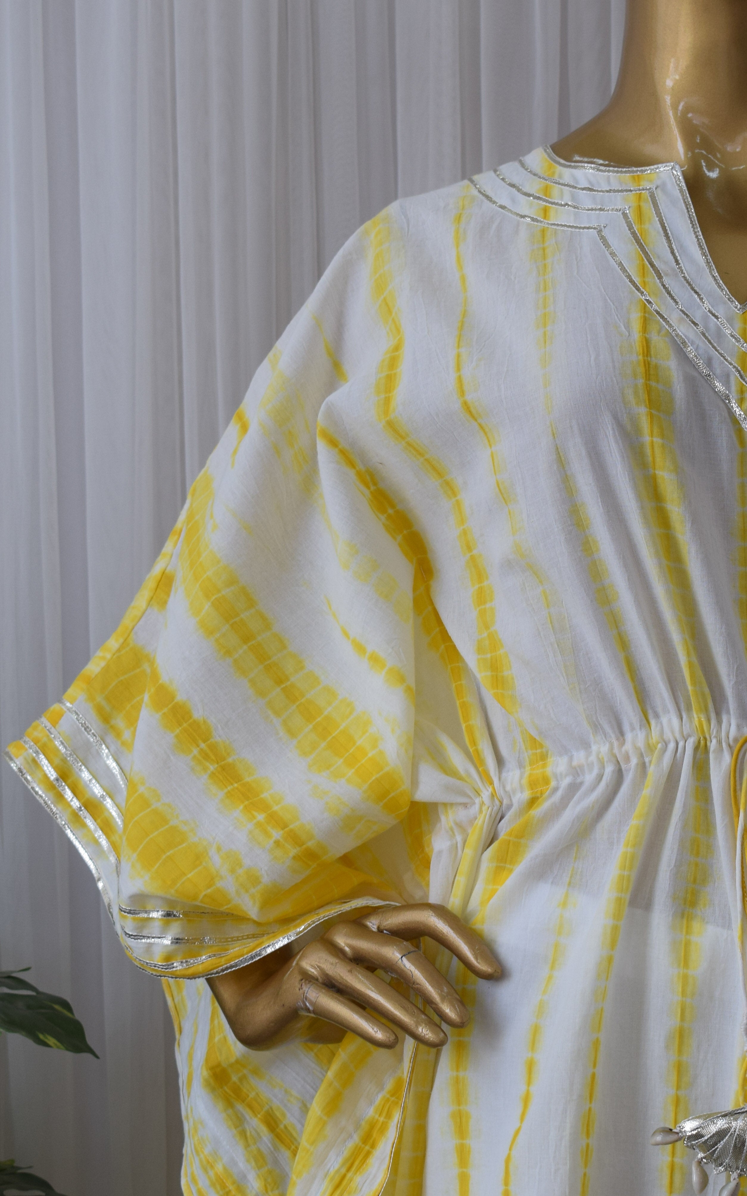 Yellow Shibori Kaftan & Pant Set