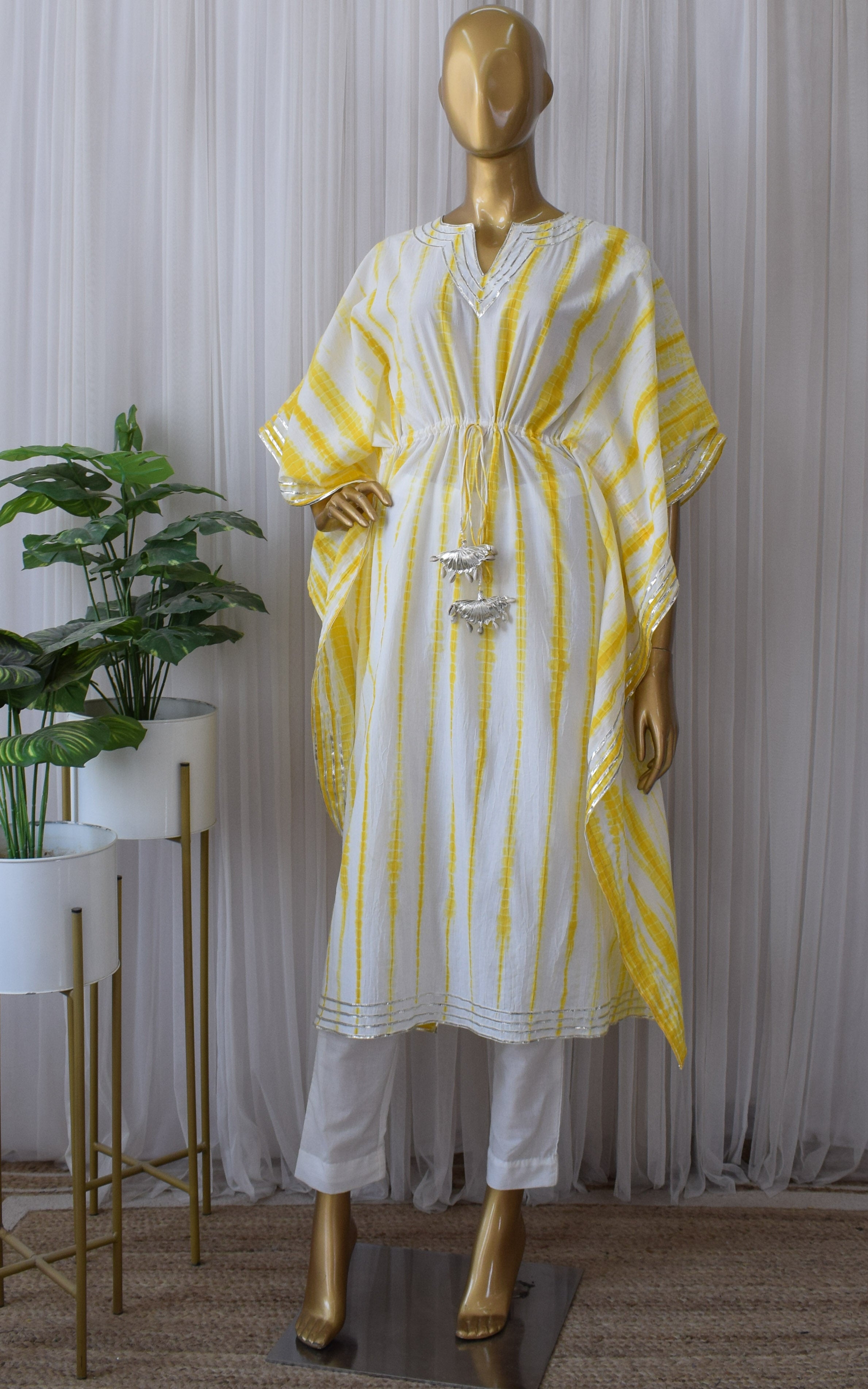 Yellow Shibori Kaftan & Pant Set