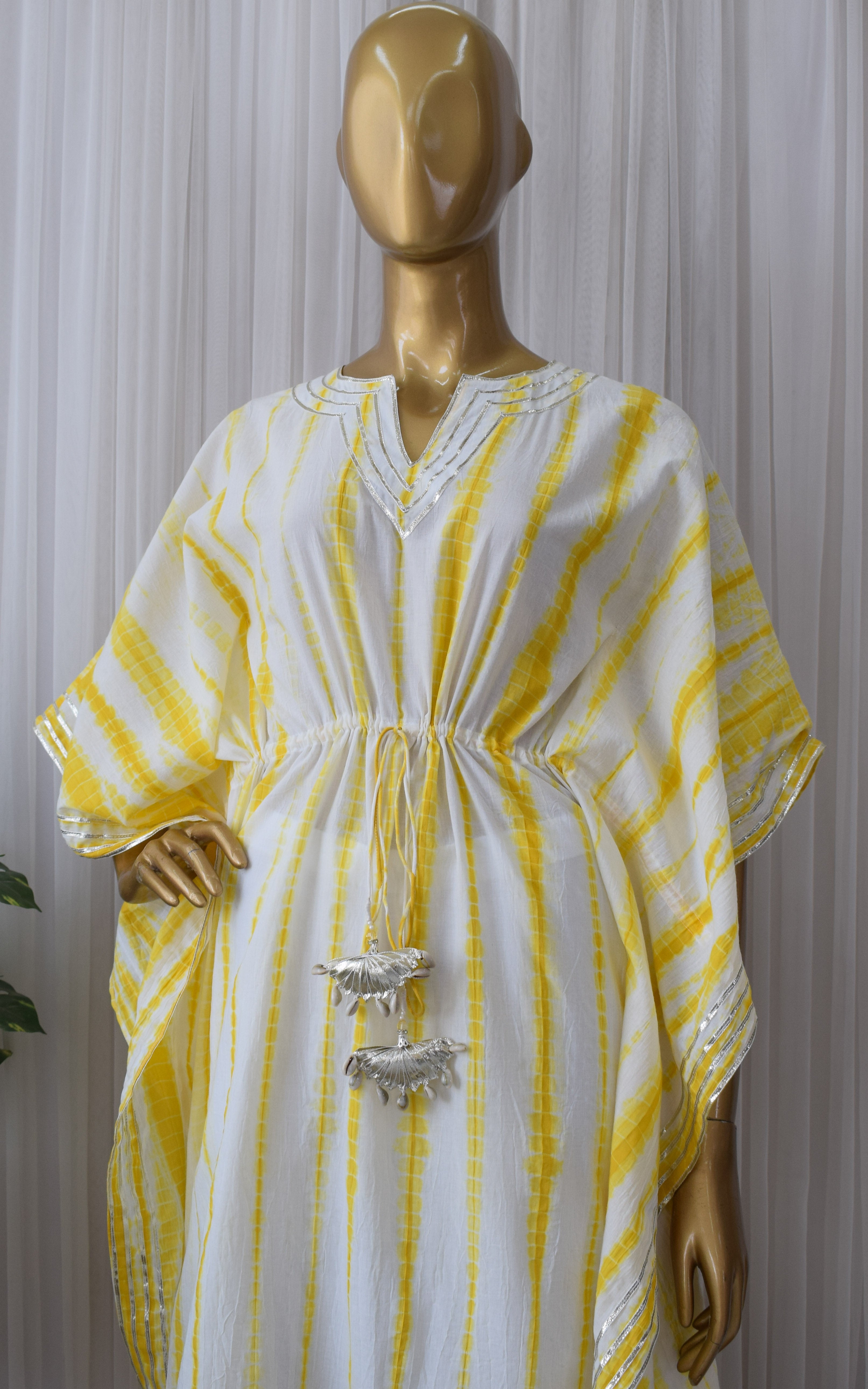 Yellow Shibori Kaftan & Pant Set