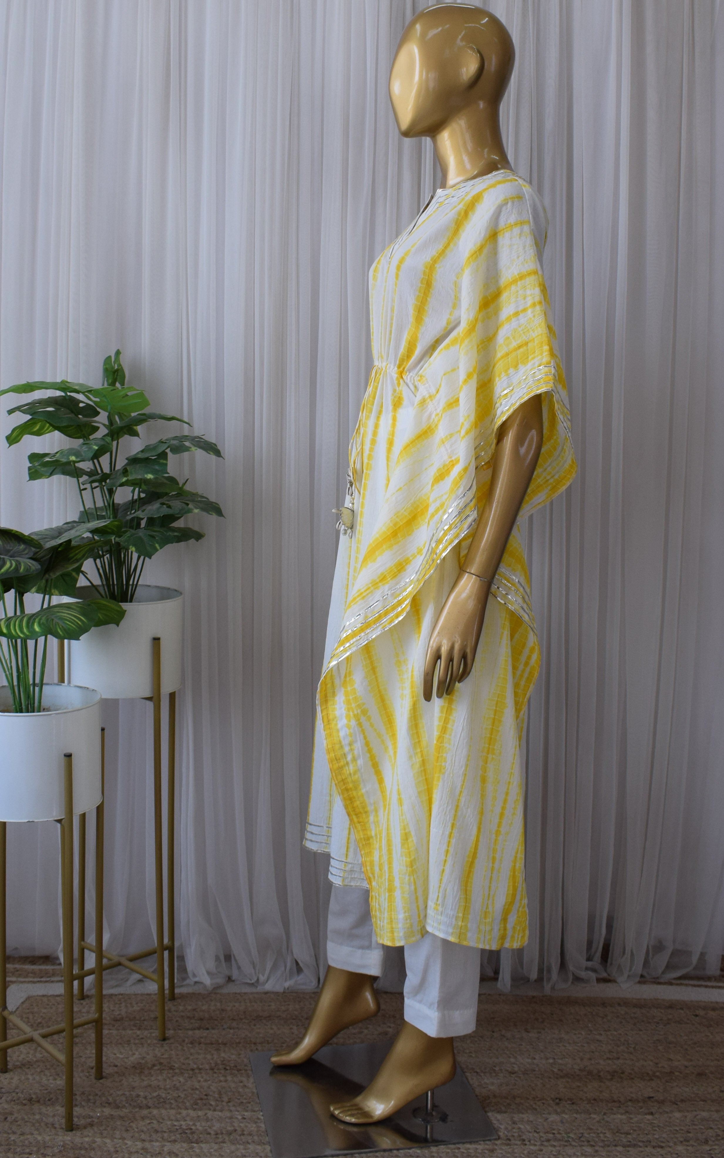 Yellow Shibori Kaftan & Pant Set