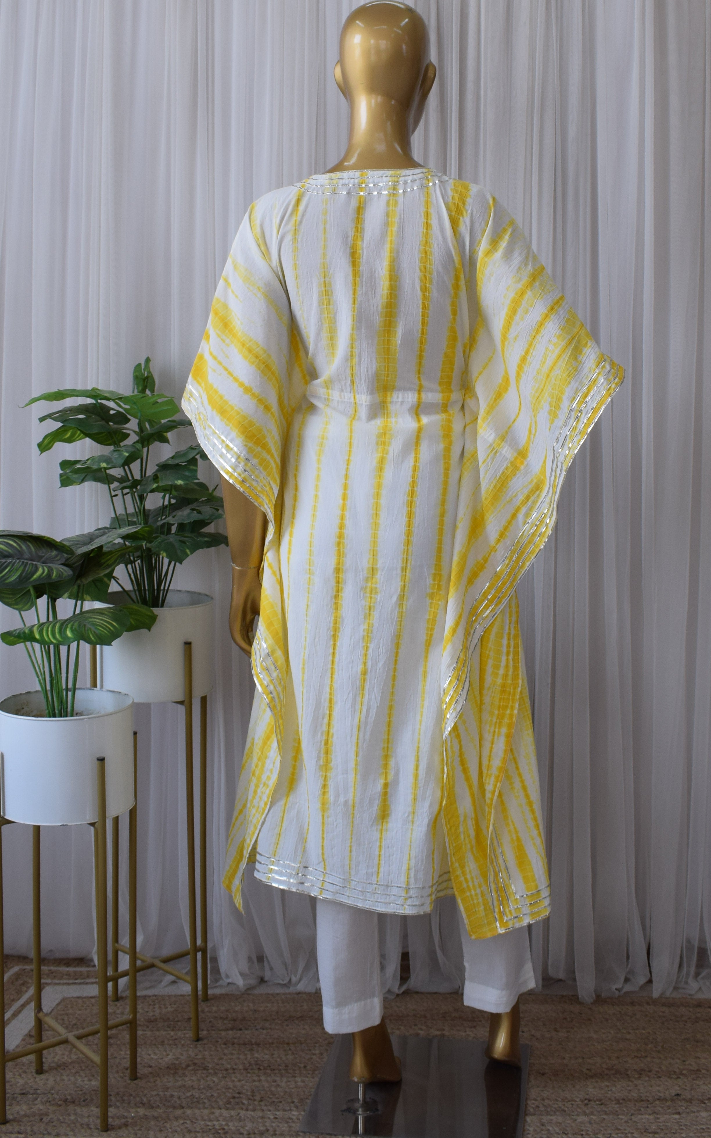 Yellow Shibori Kaftan & Pant Set