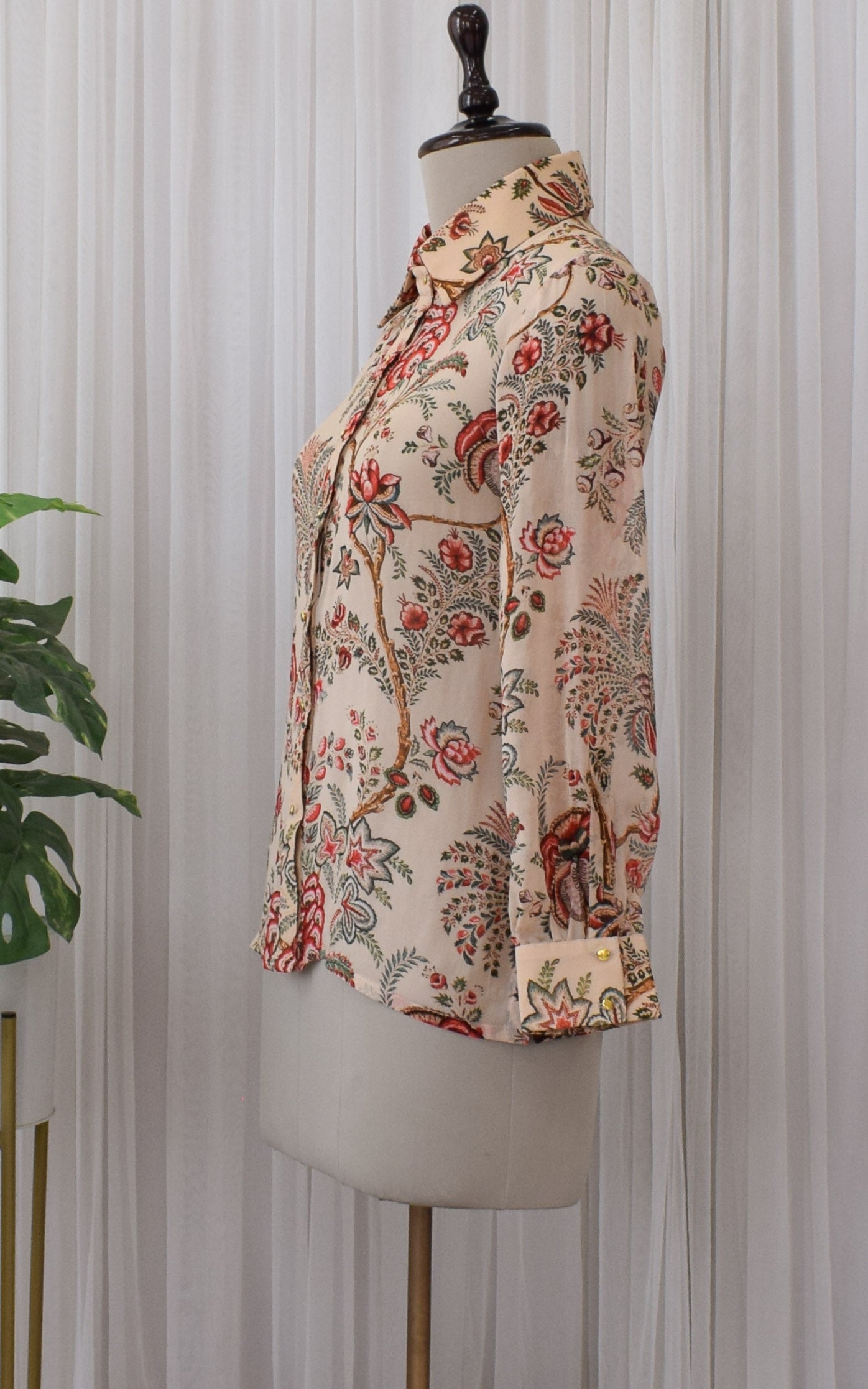 Beige Floral Printed Georgette Shirt