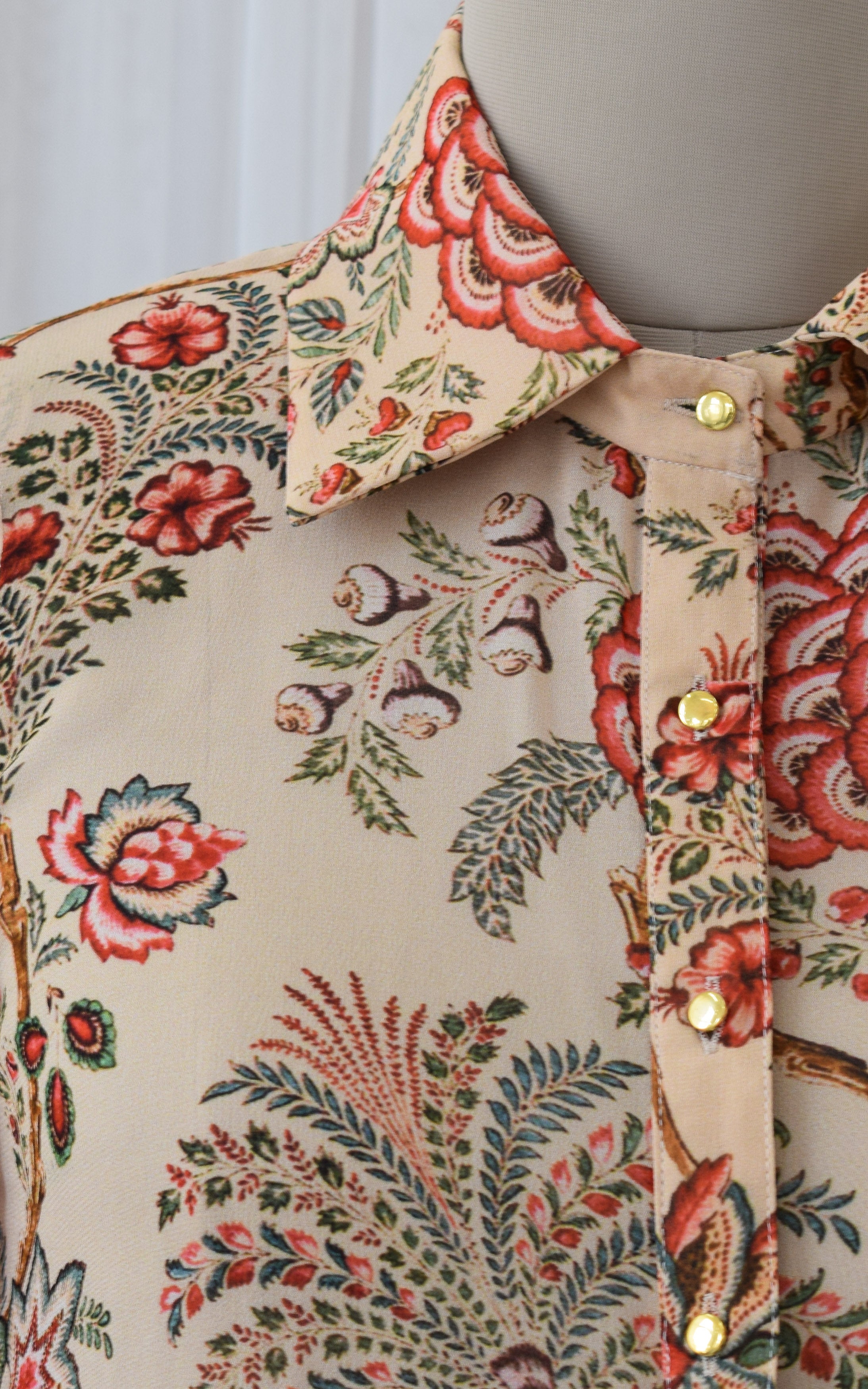 Beige Floral Printed Georgette Shirt