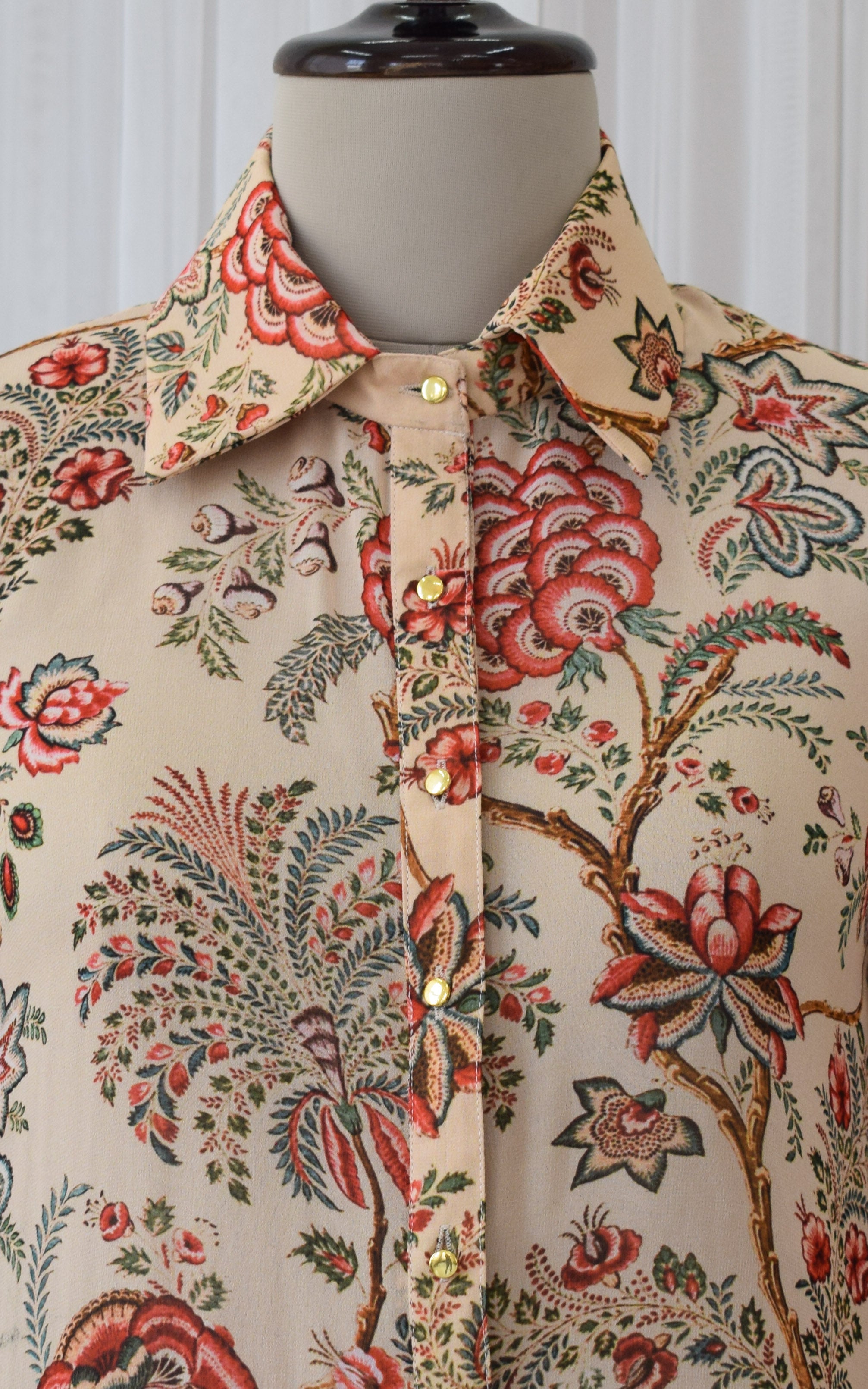 Beige Floral Printed Georgette Shirt