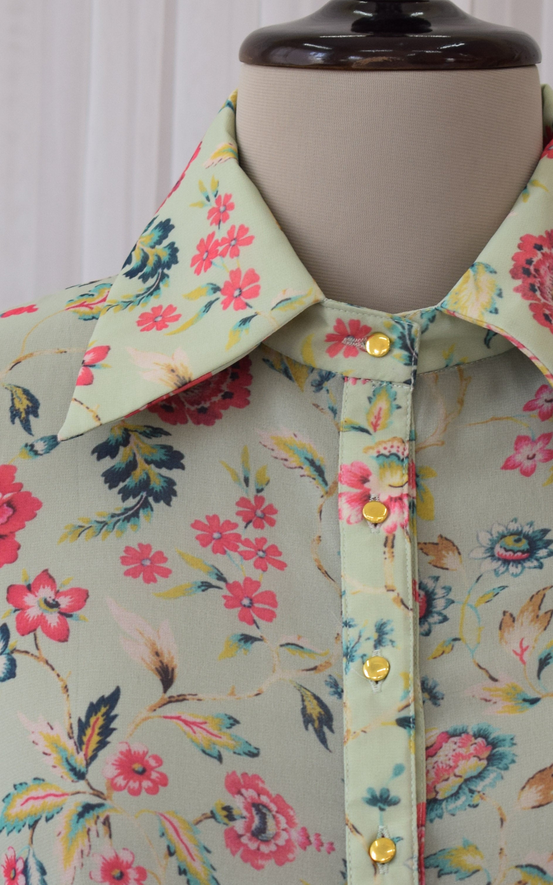 Laurel Green Floral Printed Georgette Shirt