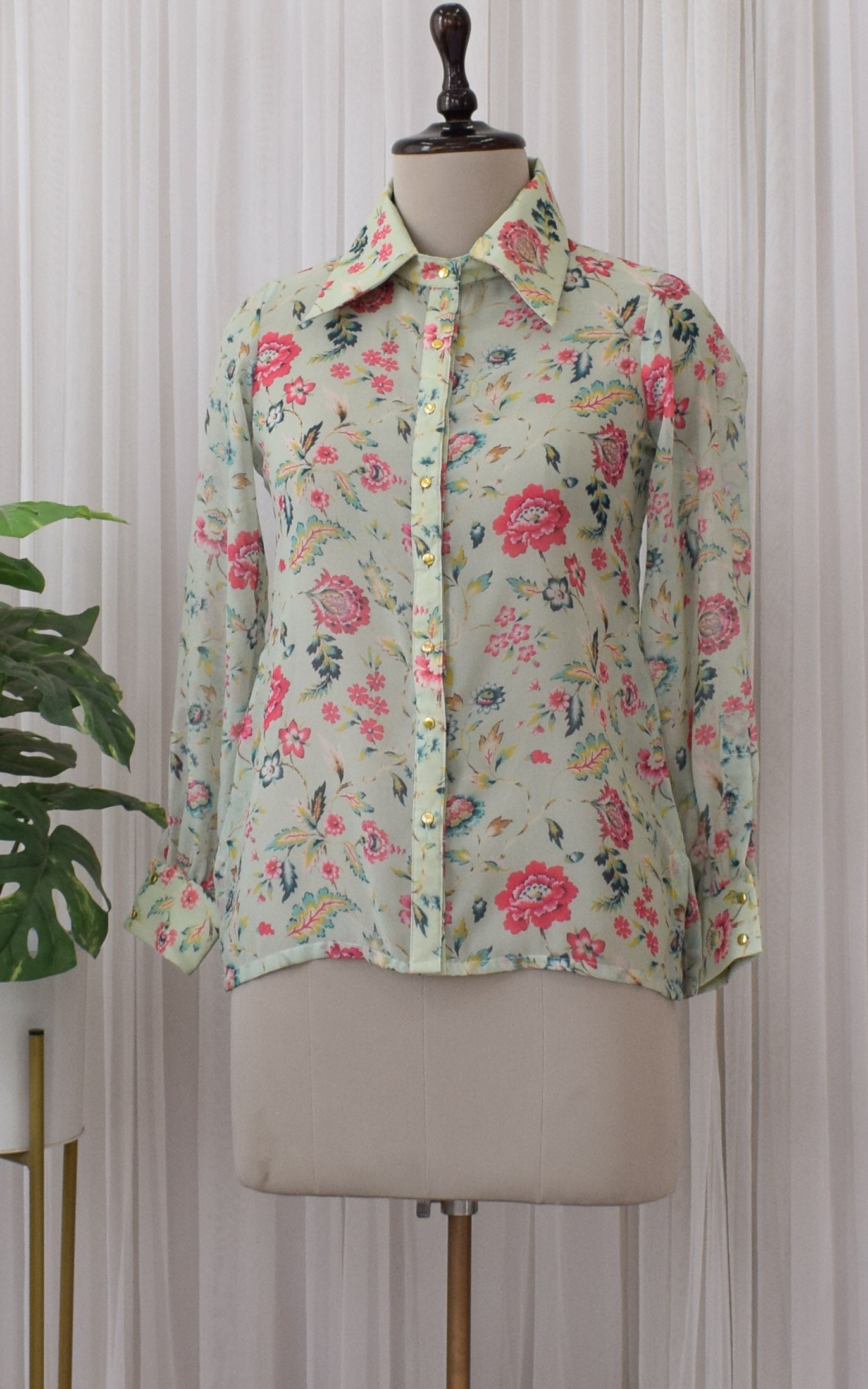 Laurel Green Floral Printed Georgette Shirt
