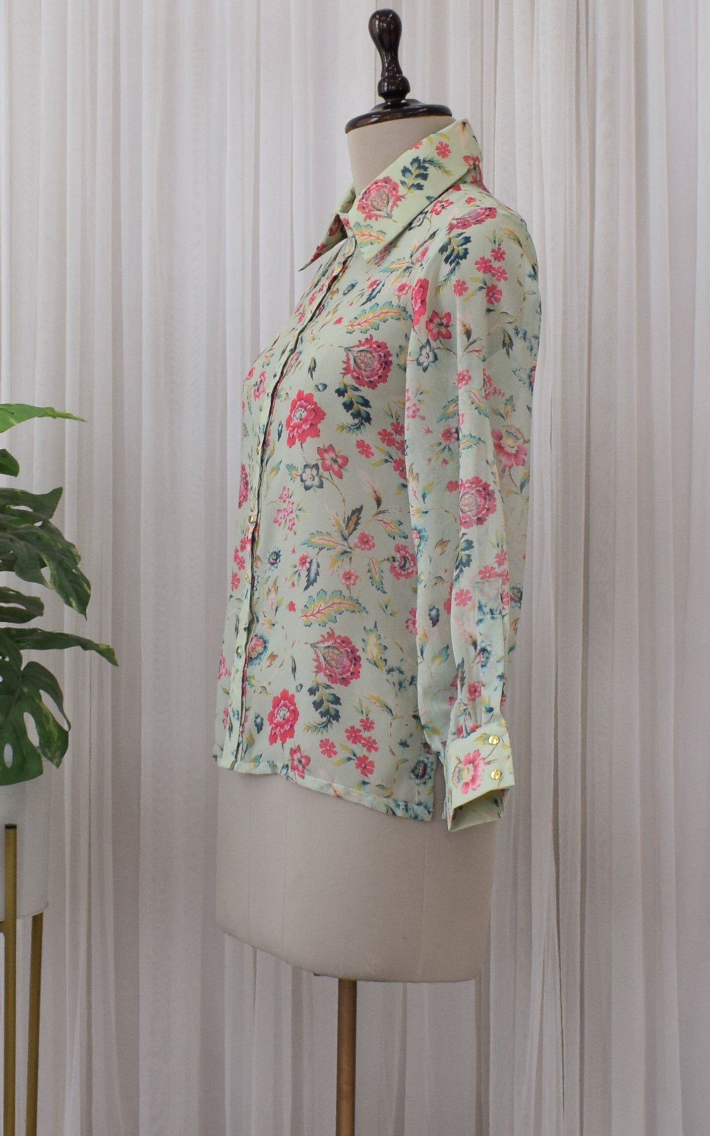 Laurel Green Floral Printed Georgette Shirt