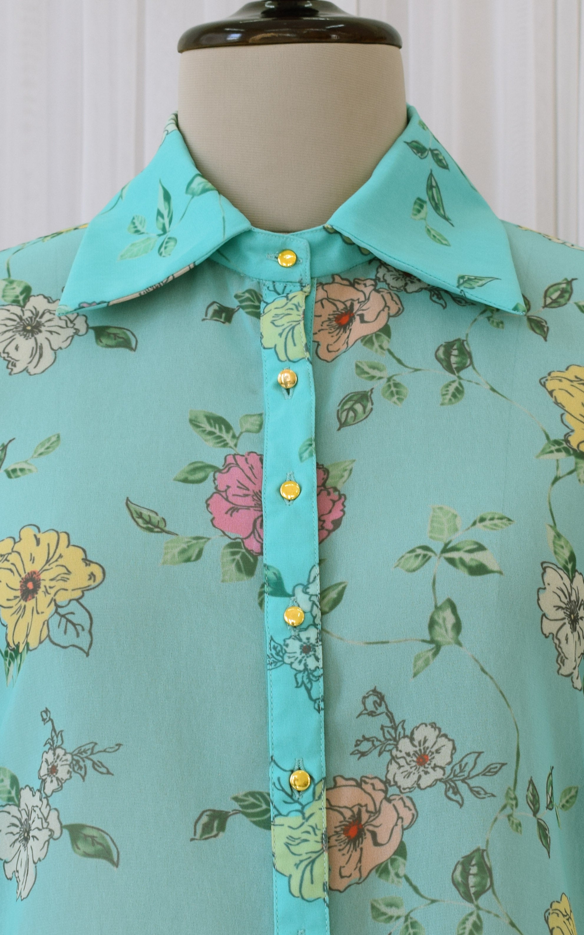 Sea Green Floral Printed Georgette Shirt