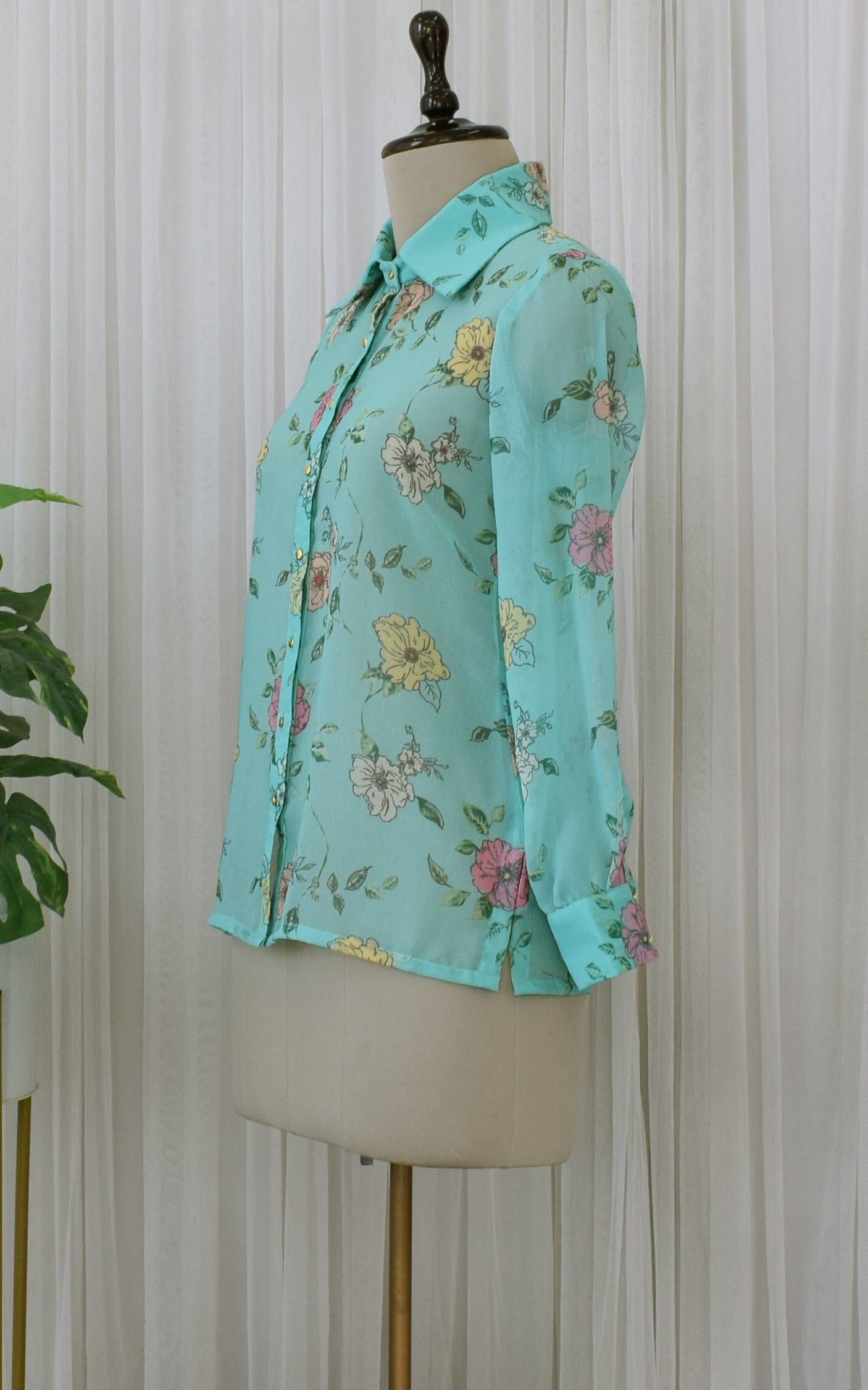 Sea Green Floral Printed Georgette Shirt
