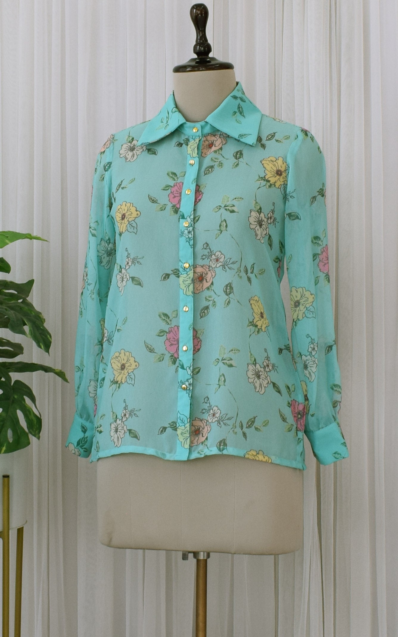 Sea Green Floral Printed Georgette Shirt