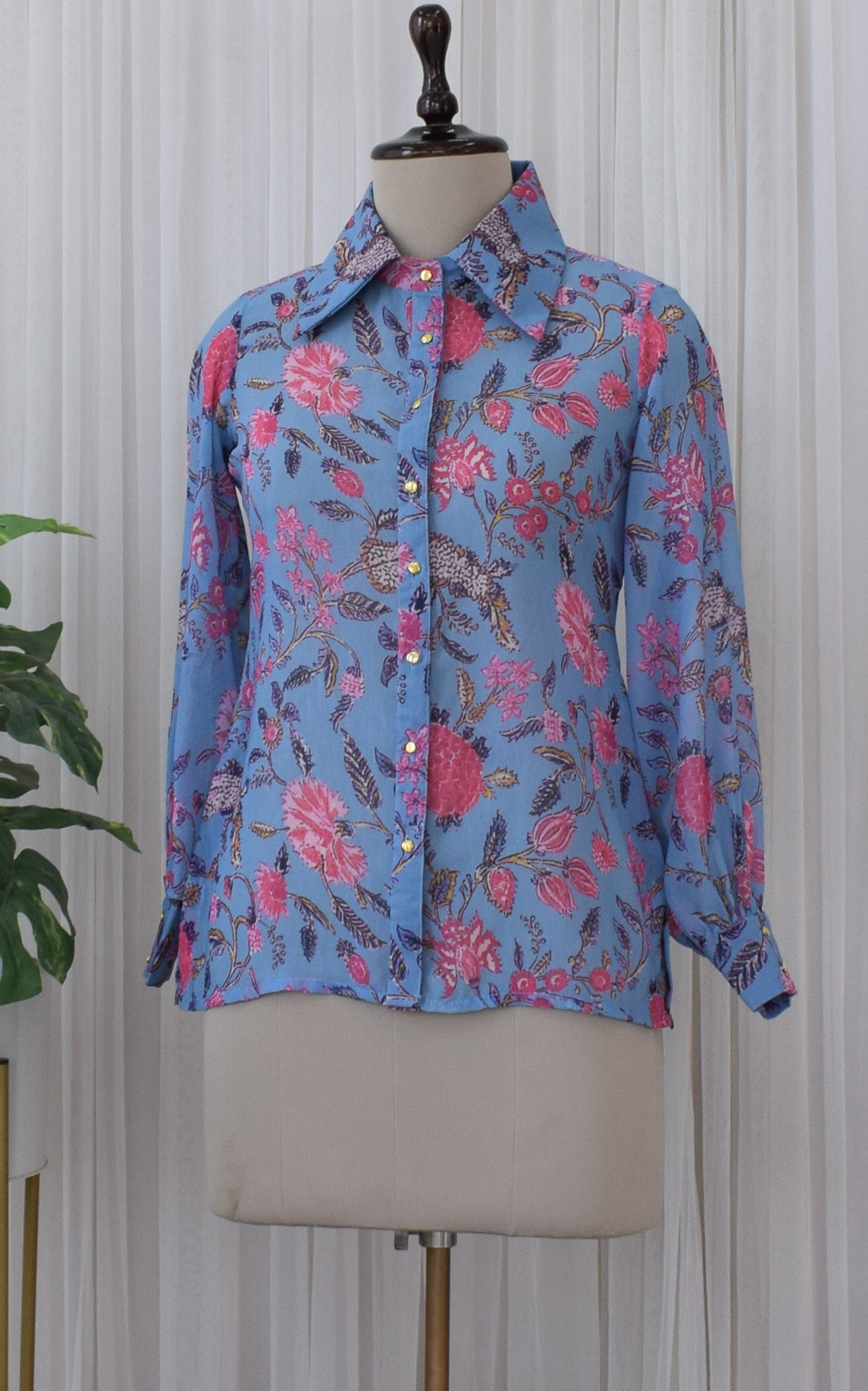 Grey Floral Printed Georgette Shirt
