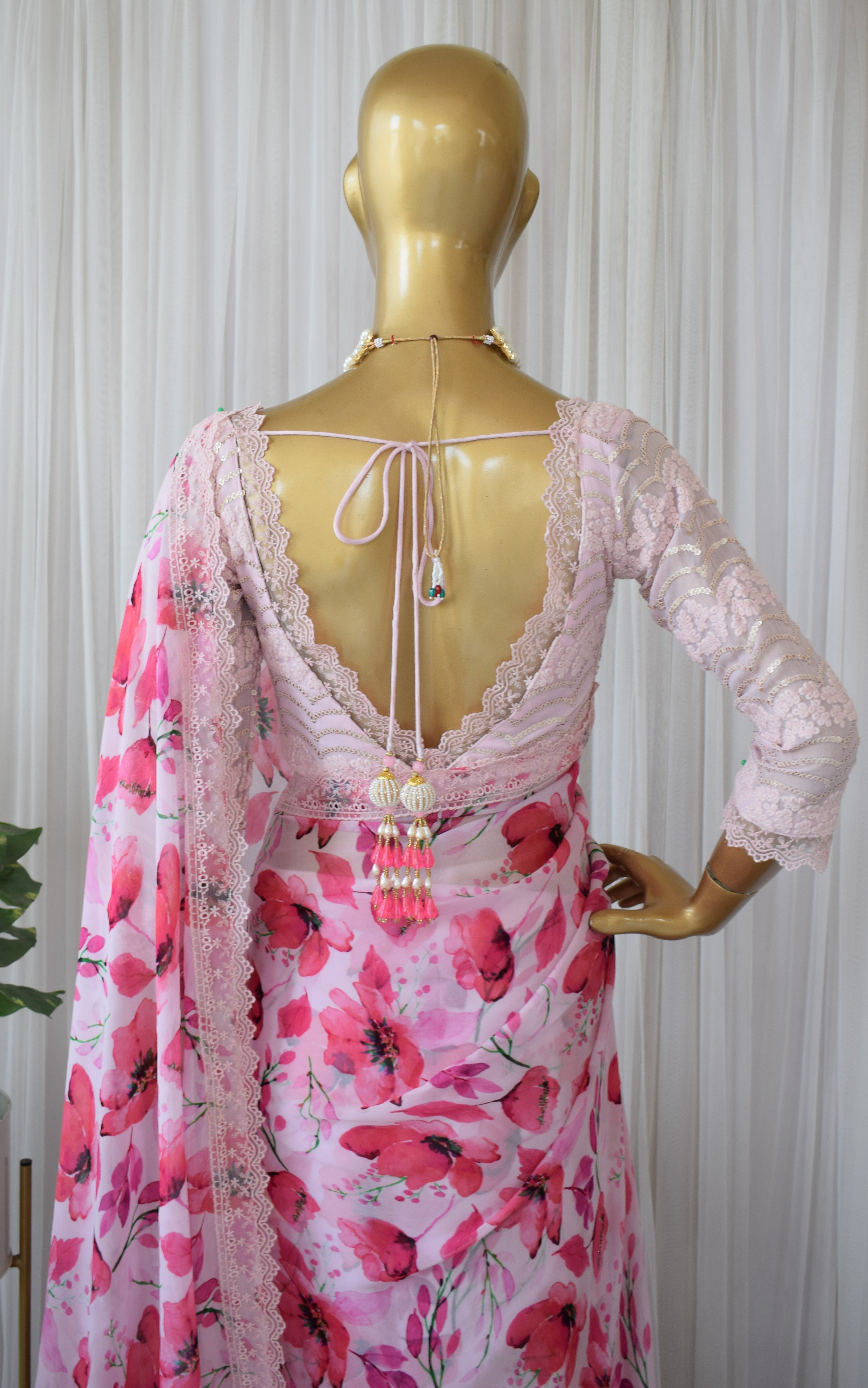 Pink Floral Printed Georgette Saree