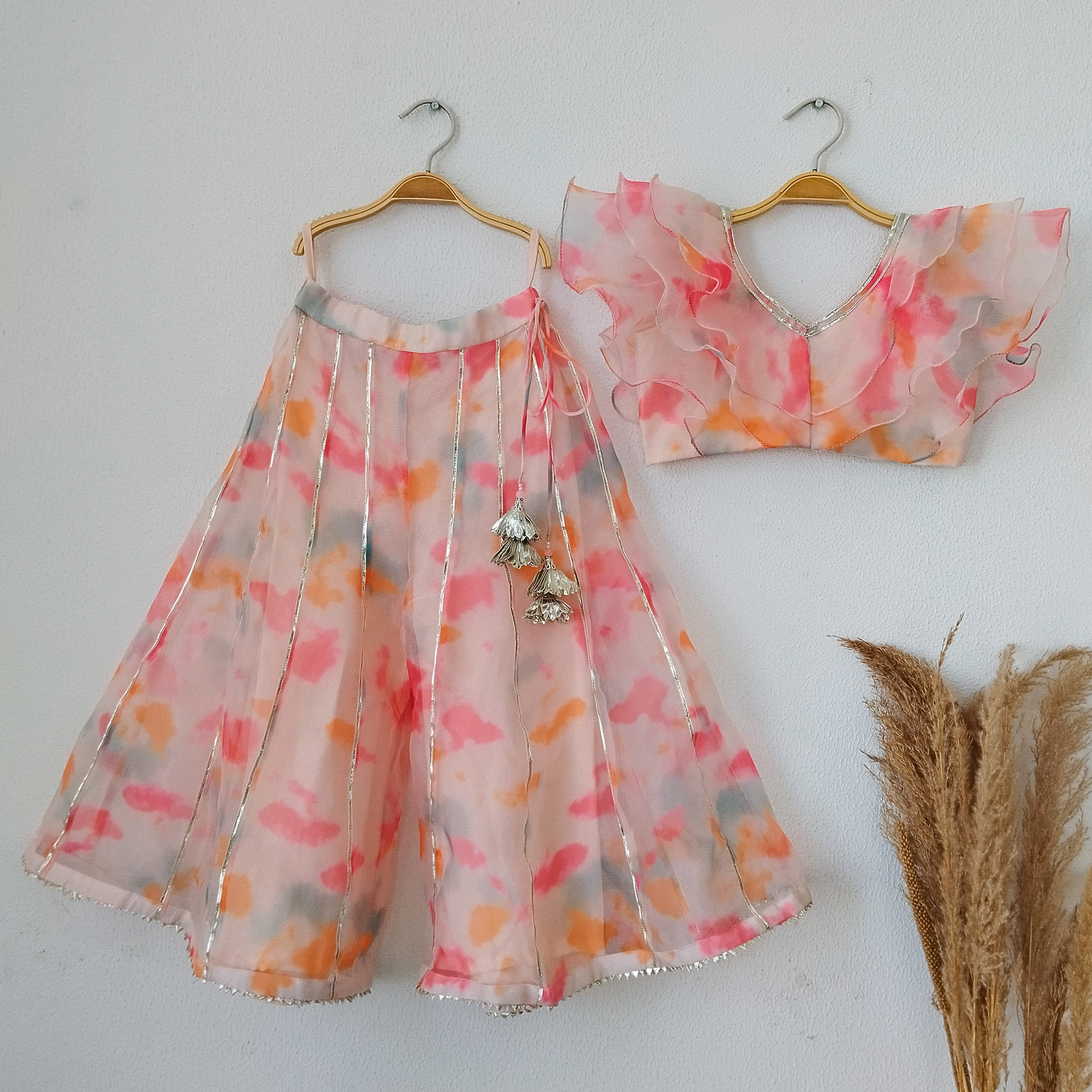 Color Splash Ruffle Organza Kids Crop-Top & Sharara