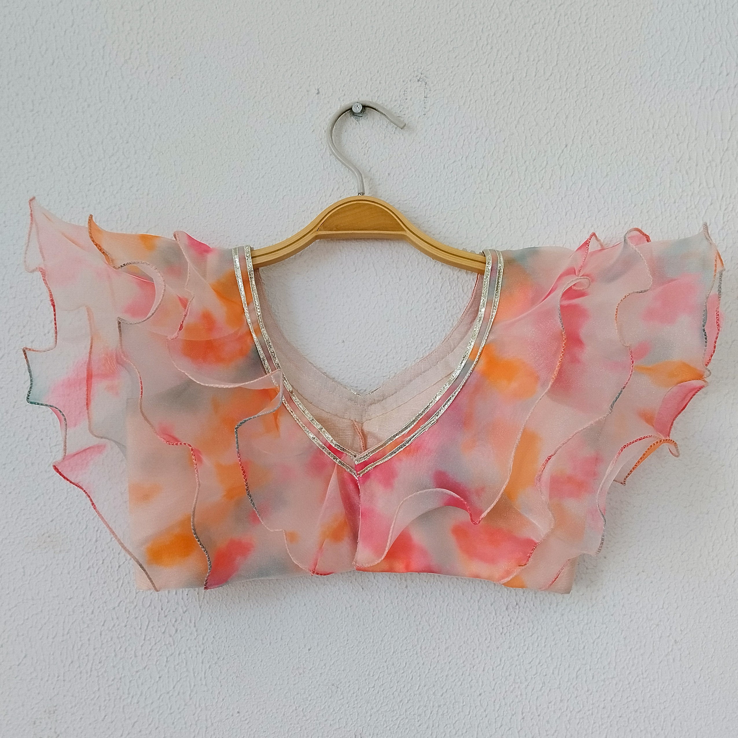 Color Splash Ruffle Organza Kids Crop-Top & Sharara