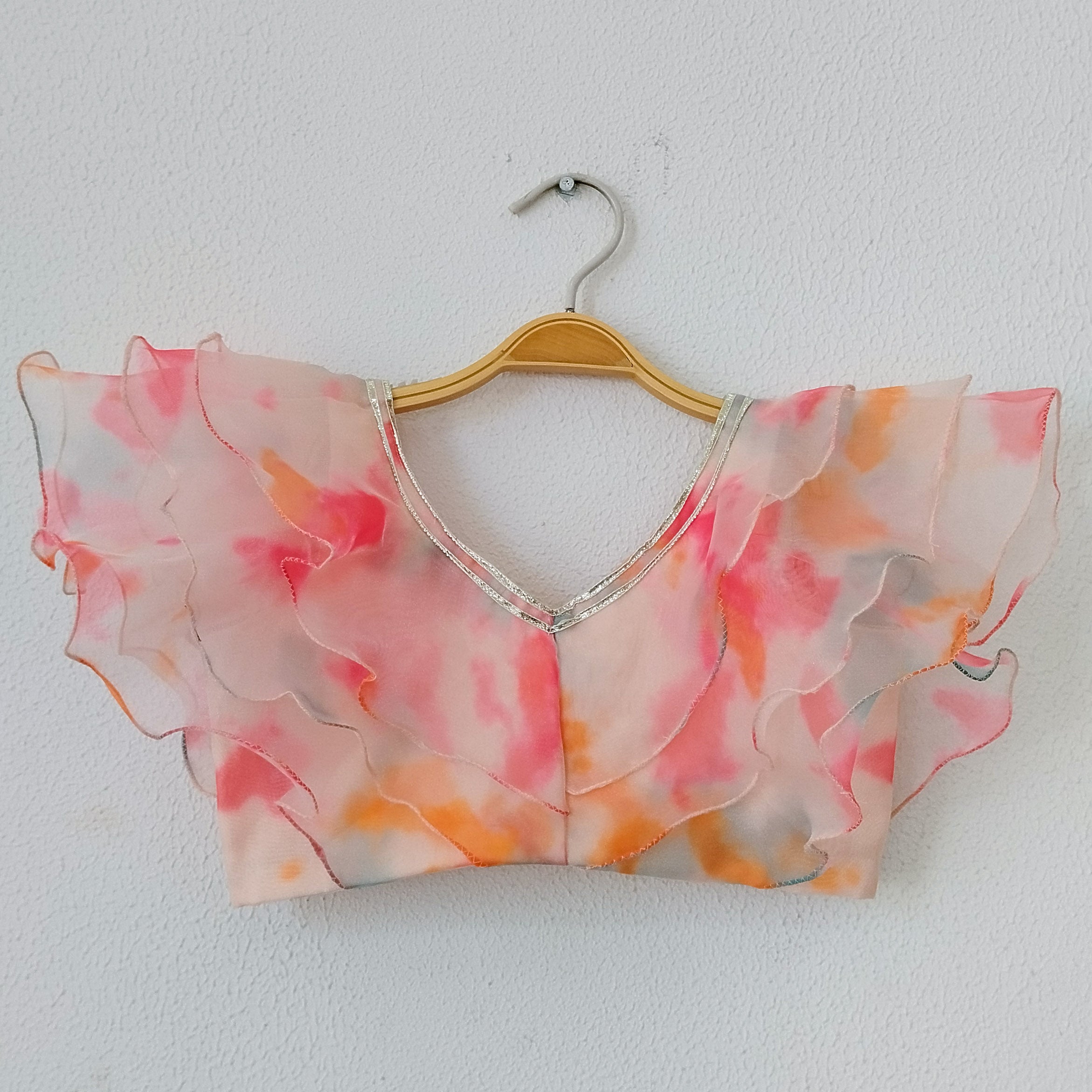 Color Splash Ruffle Organza Kids Crop-Top & Sharara