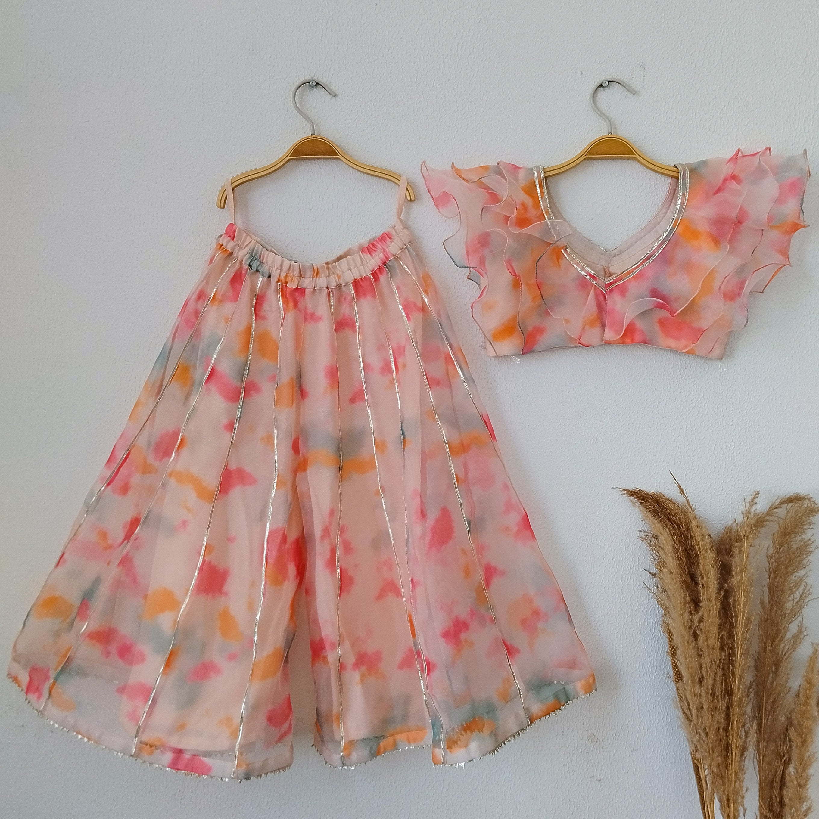 Color Splash Ruffle Organza Kids Crop-Top & Sharara