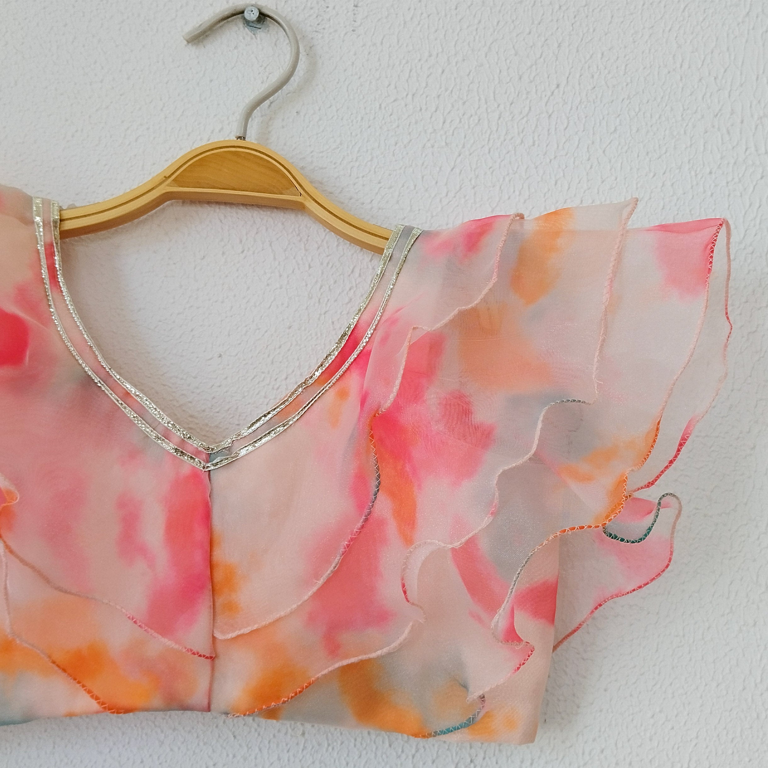 Color Splash Ruffle Organza Kids Crop-Top & Sharara