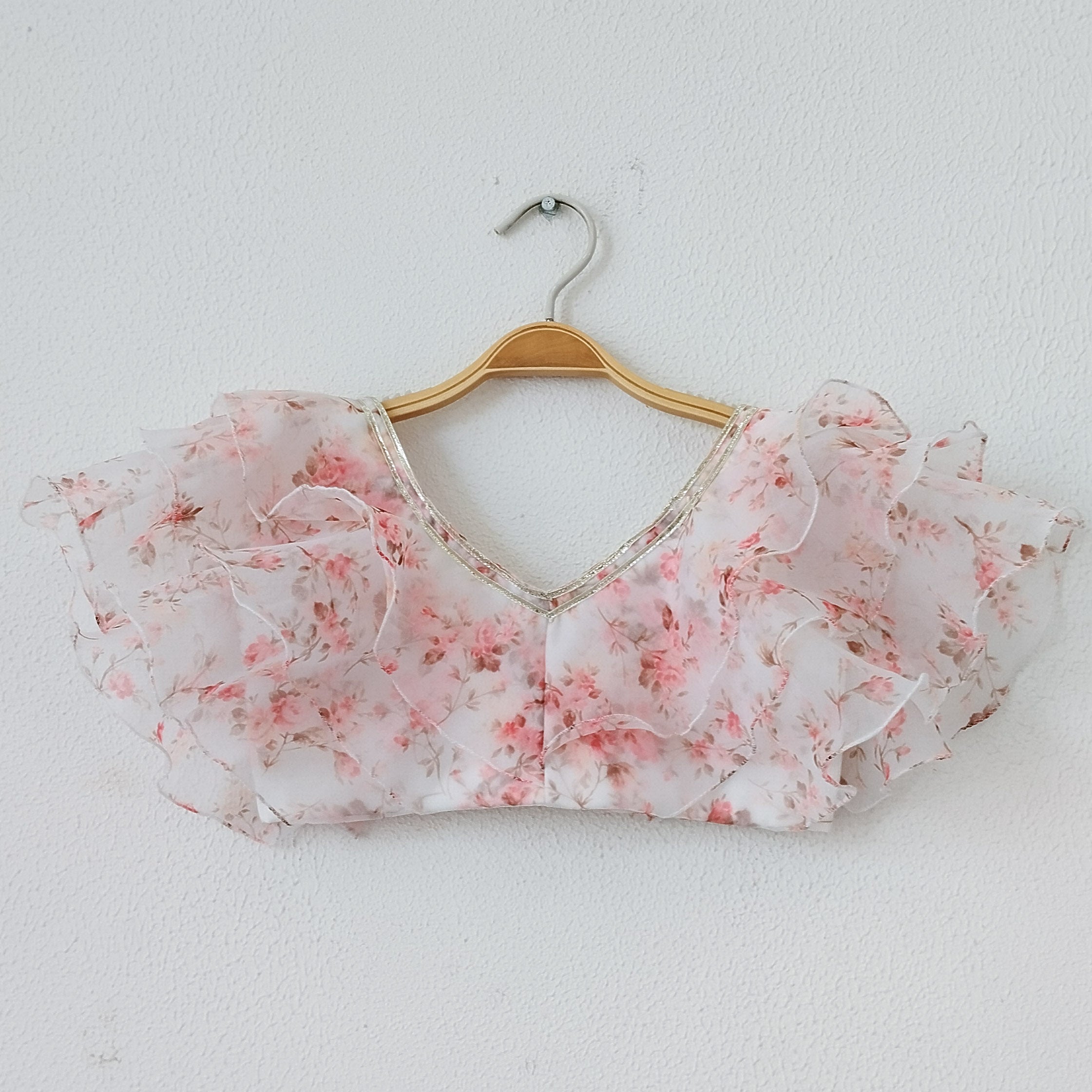 White Floral Ruffle Organza Kids Crop-Top & Sharara