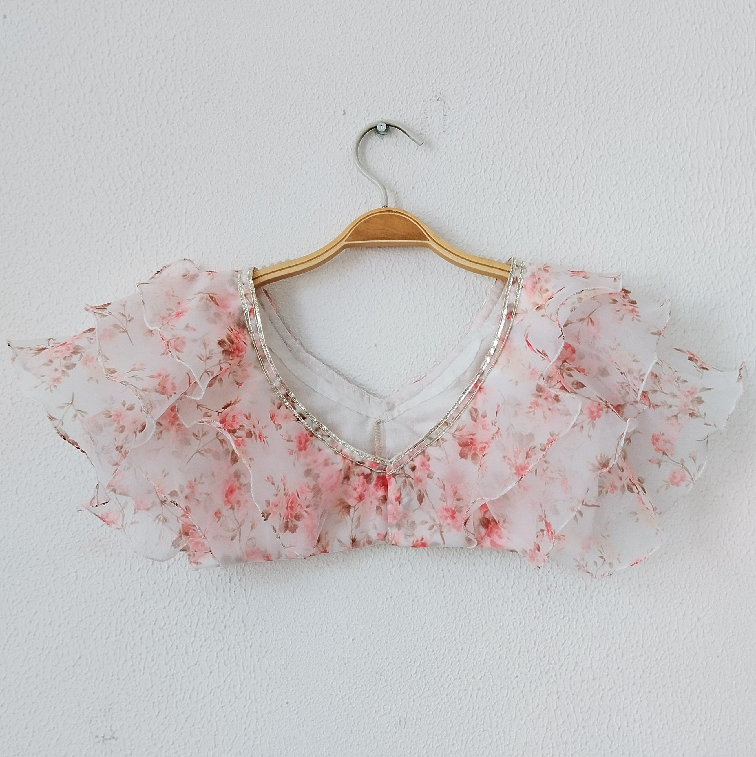 White Floral Ruffle Organza Kids Crop-Top & Sharara