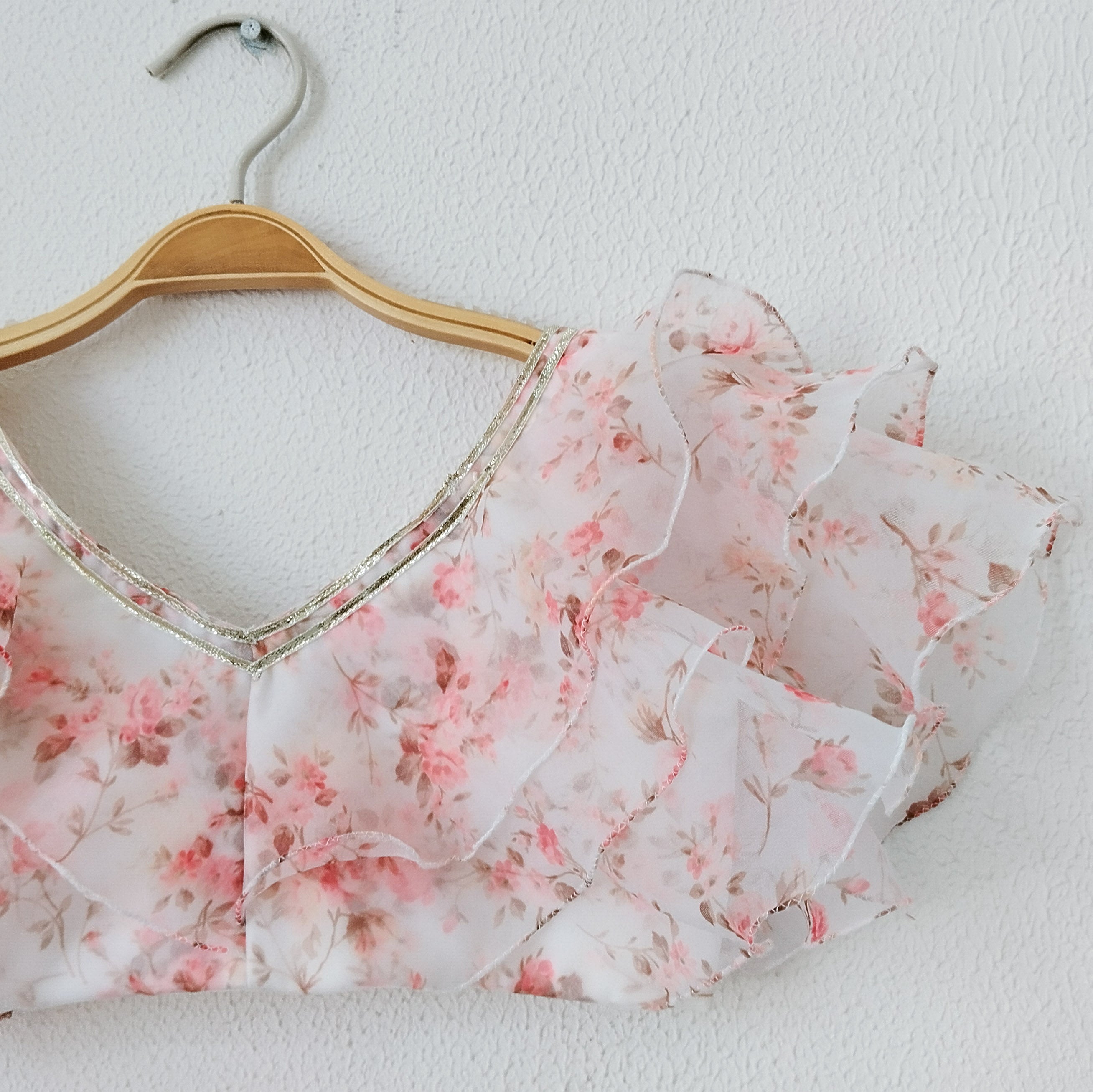 White Floral Ruffle Organza Kids Crop-Top & Sharara