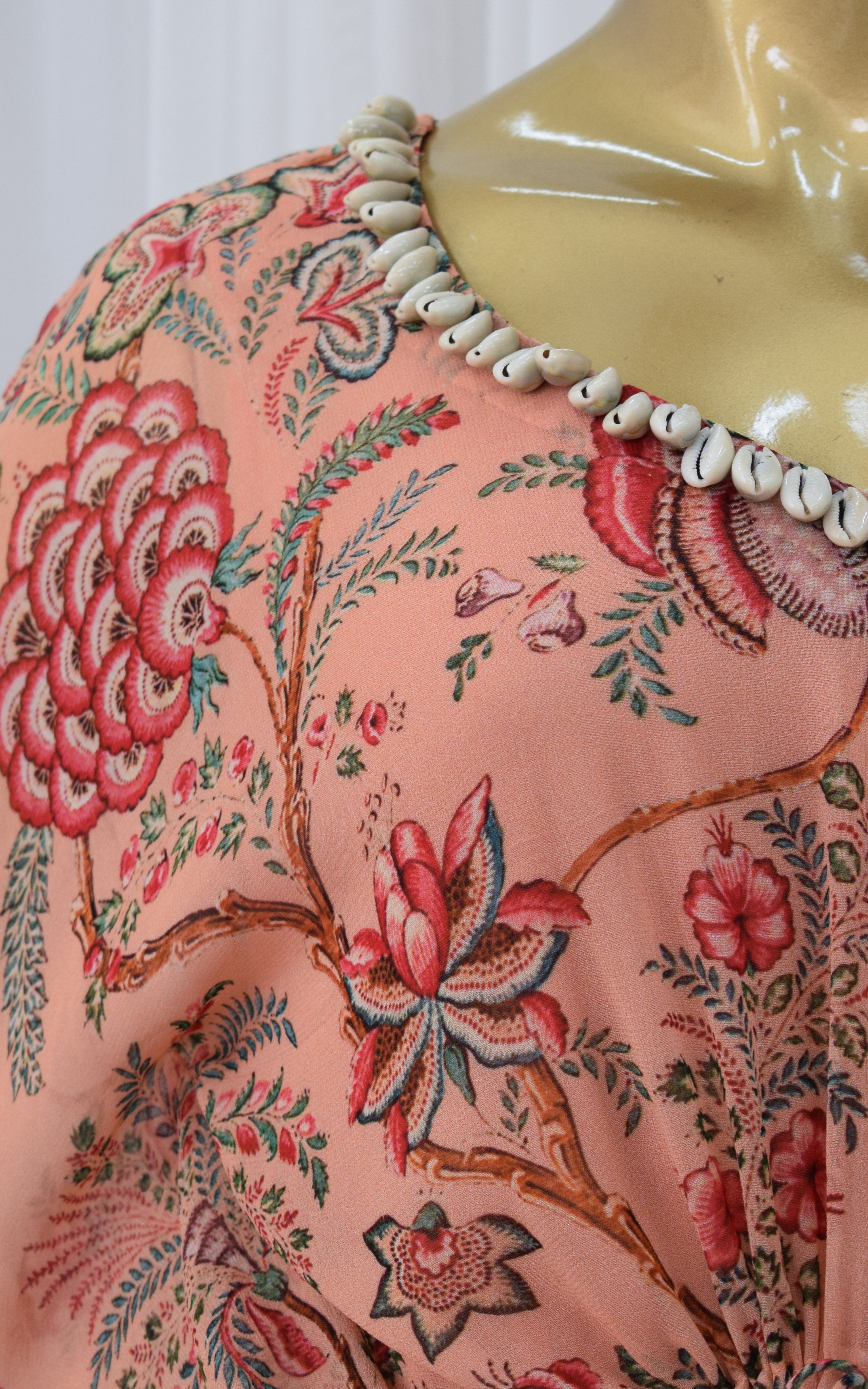 Peach Red Floral Printed Georgette Kaftan Set