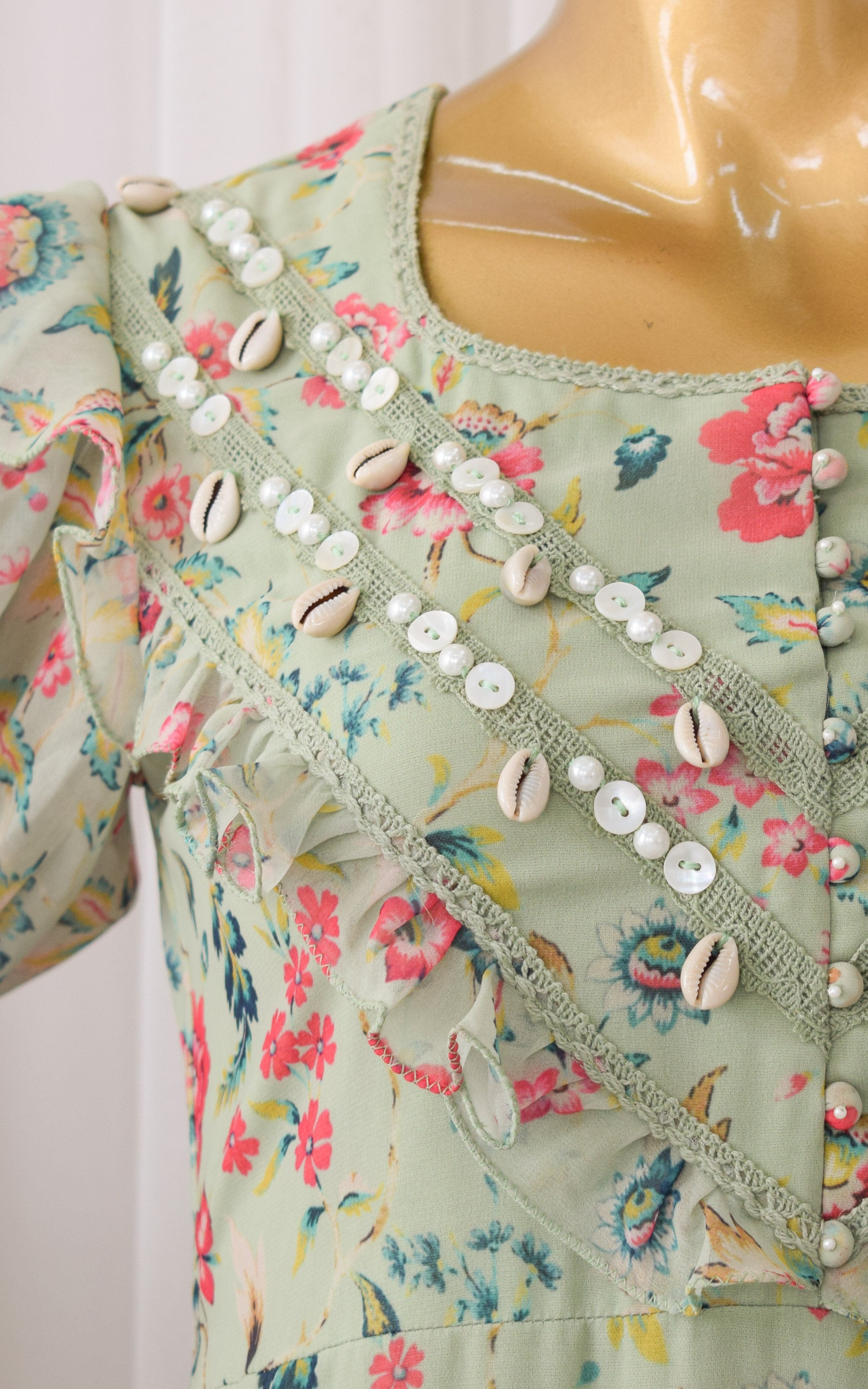 Sage Green Floral Printed Georgette Dress