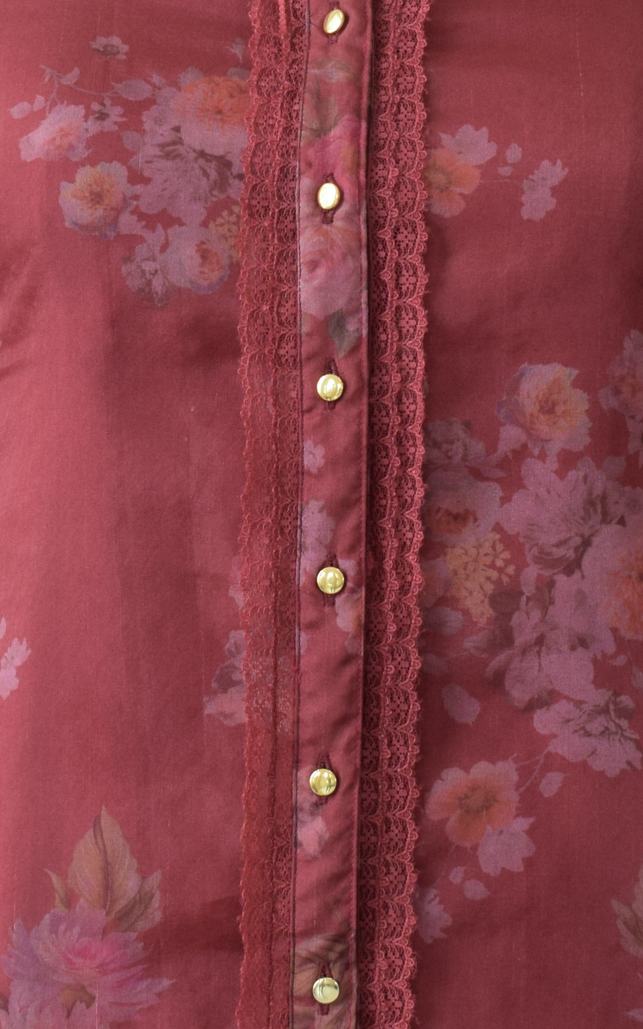 Wine Floral Print Organza Shirt