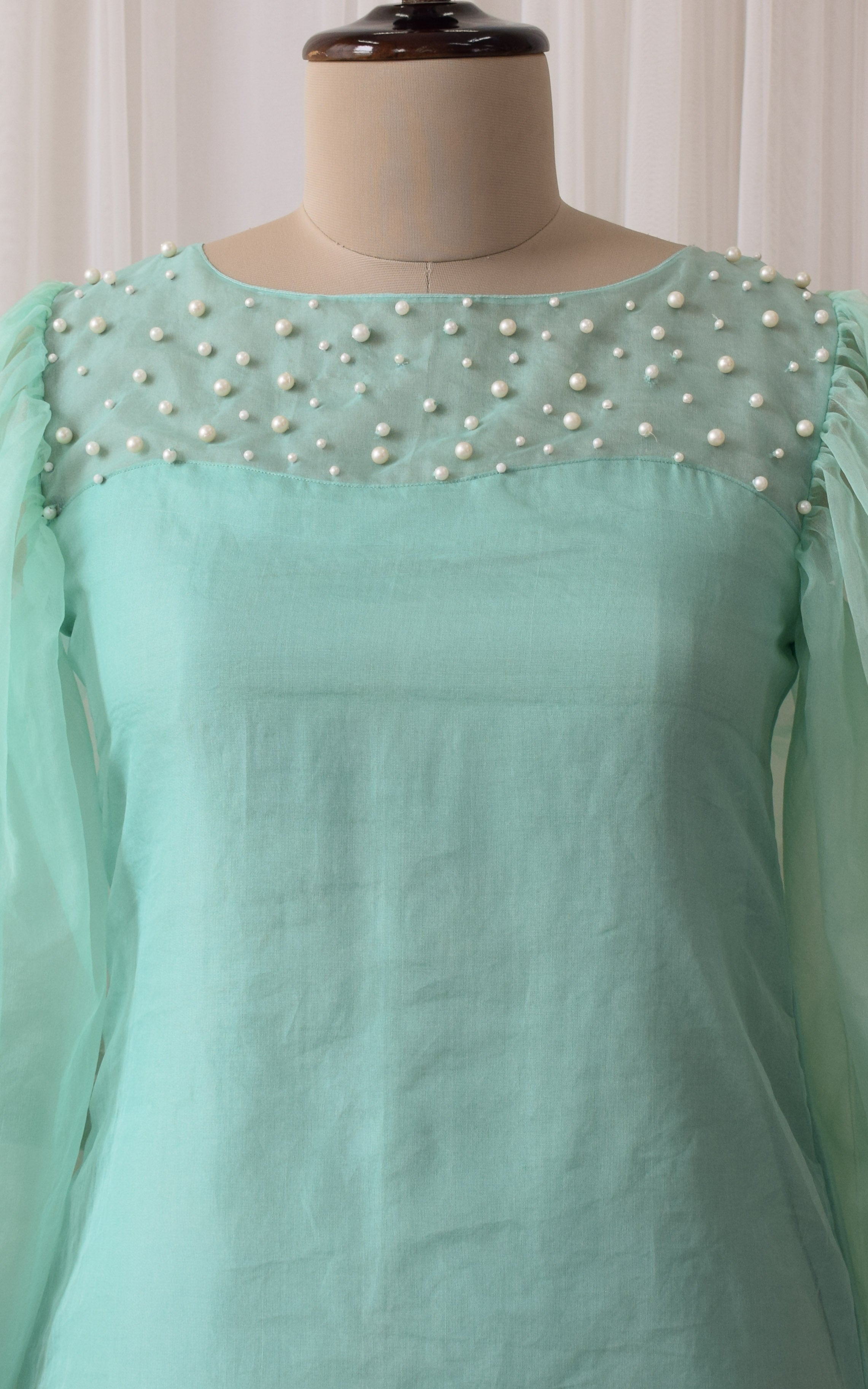 Mint Green Pearl Work Organza Top