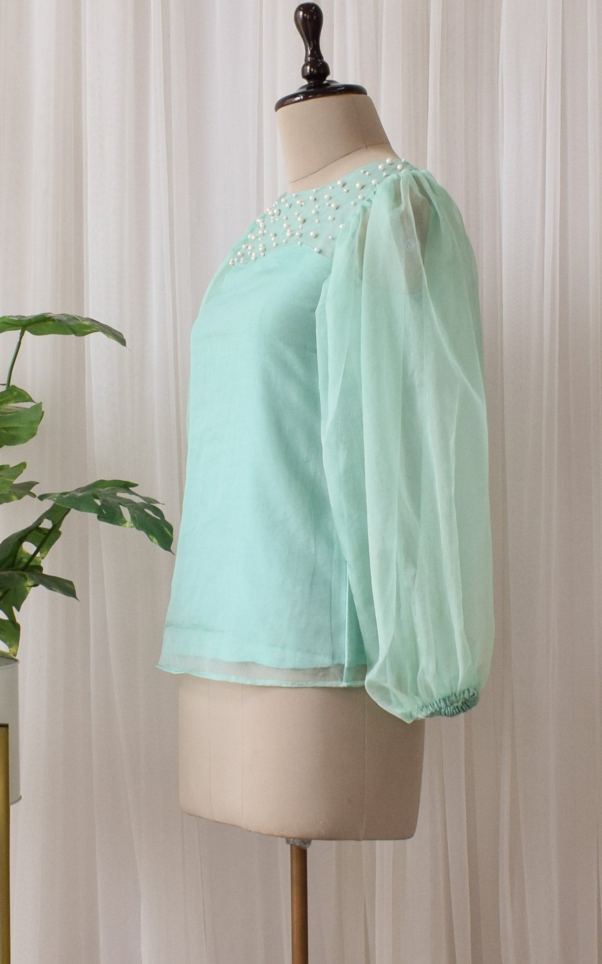 Mint Green Pearl Work Organza Top