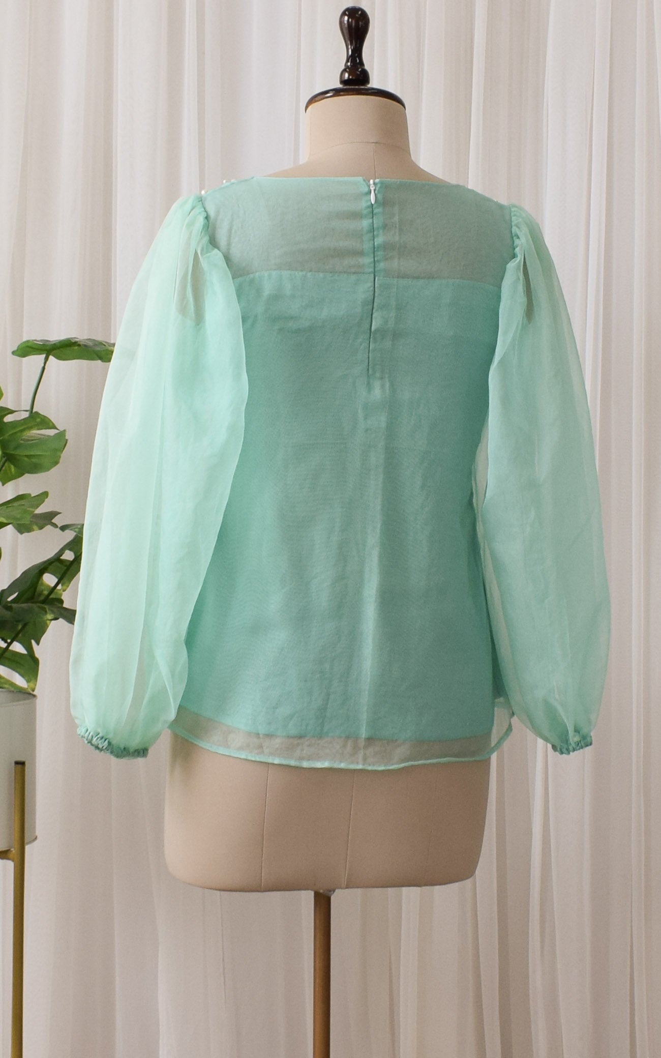 Mint Green Pearl Work Organza Top