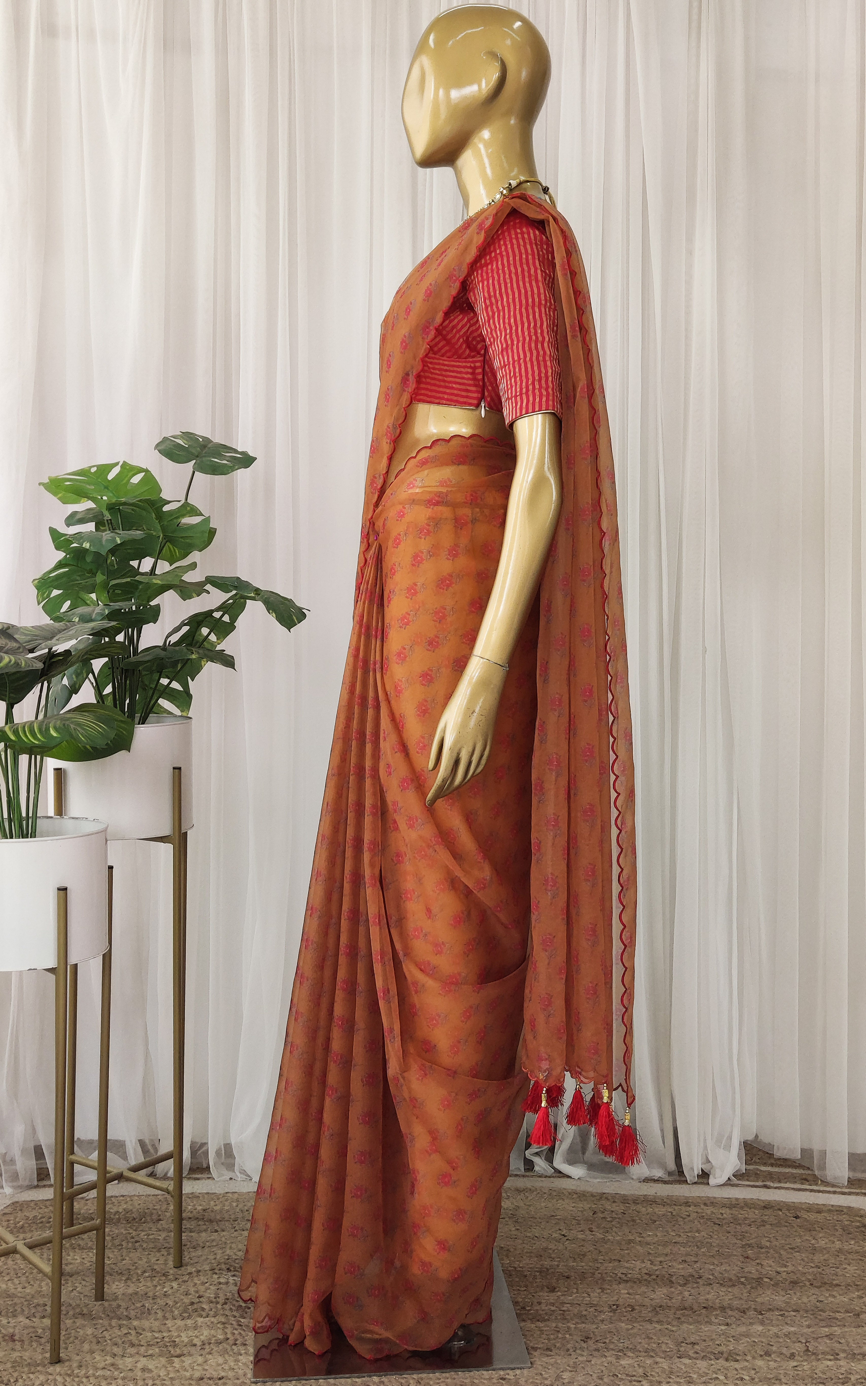 Mustard Yellow Booti Printed Organza Saree