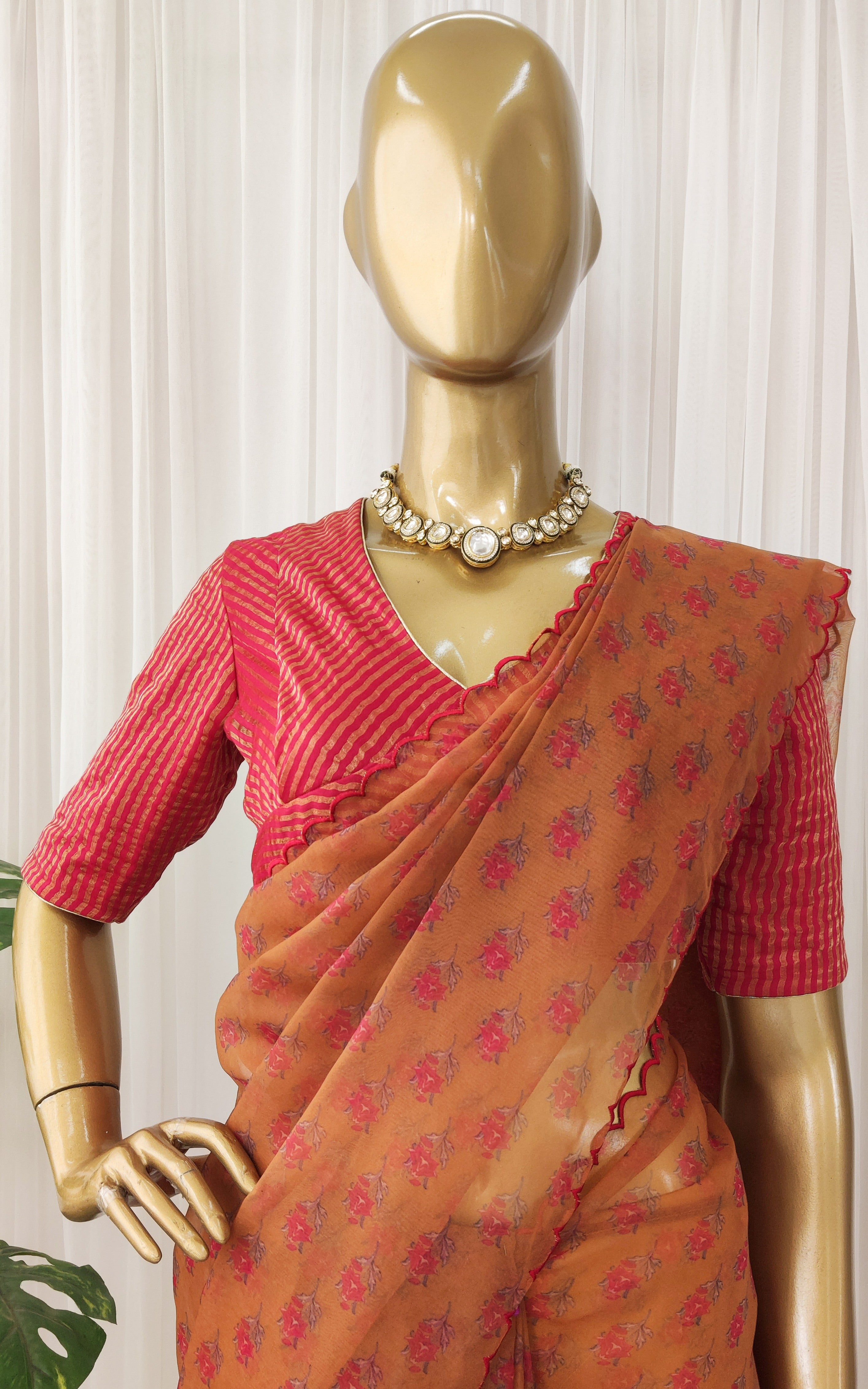 Mustard Yellow Booti Printed Organza Saree