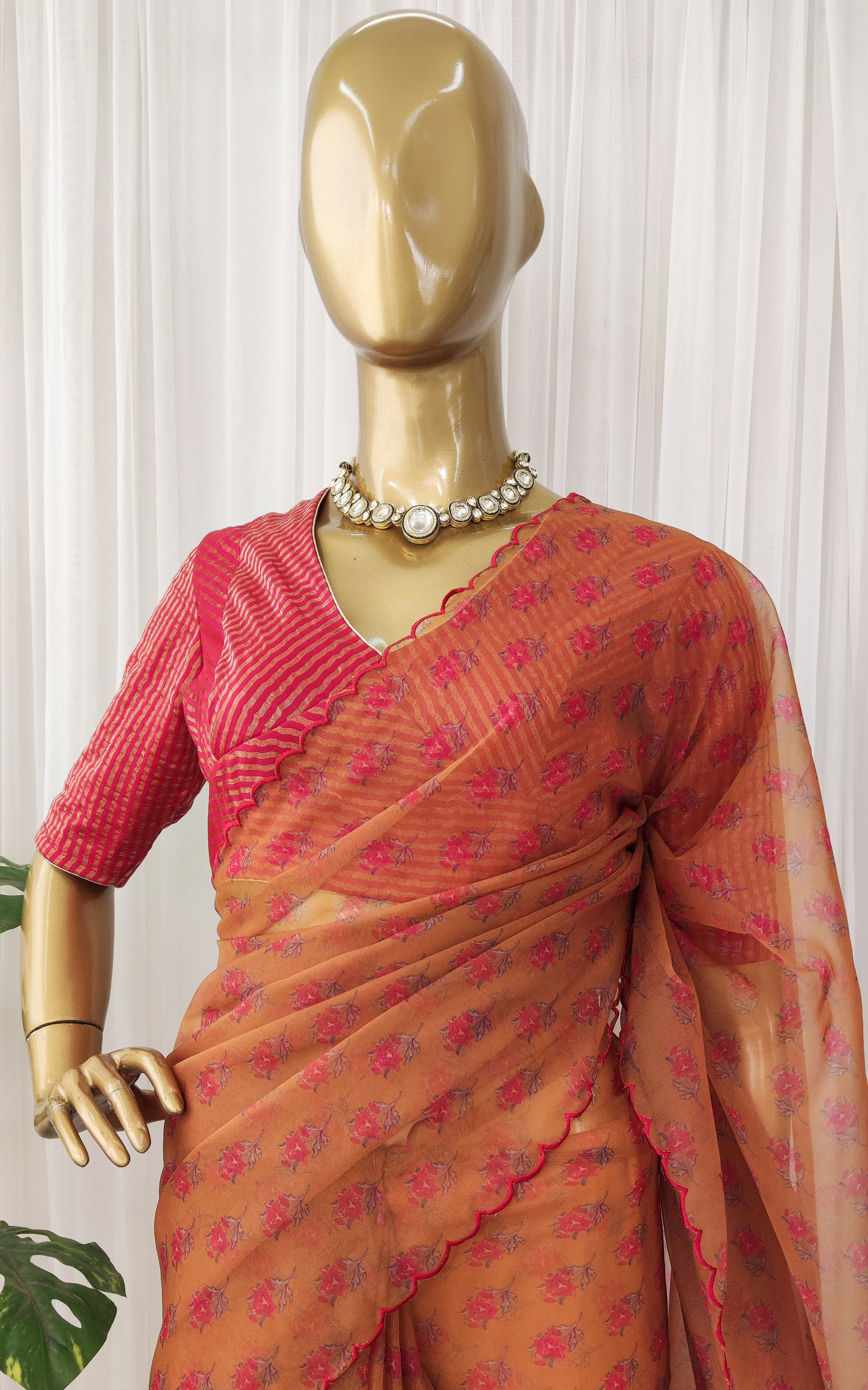 Mustard Yellow Booti Printed Organza Saree
