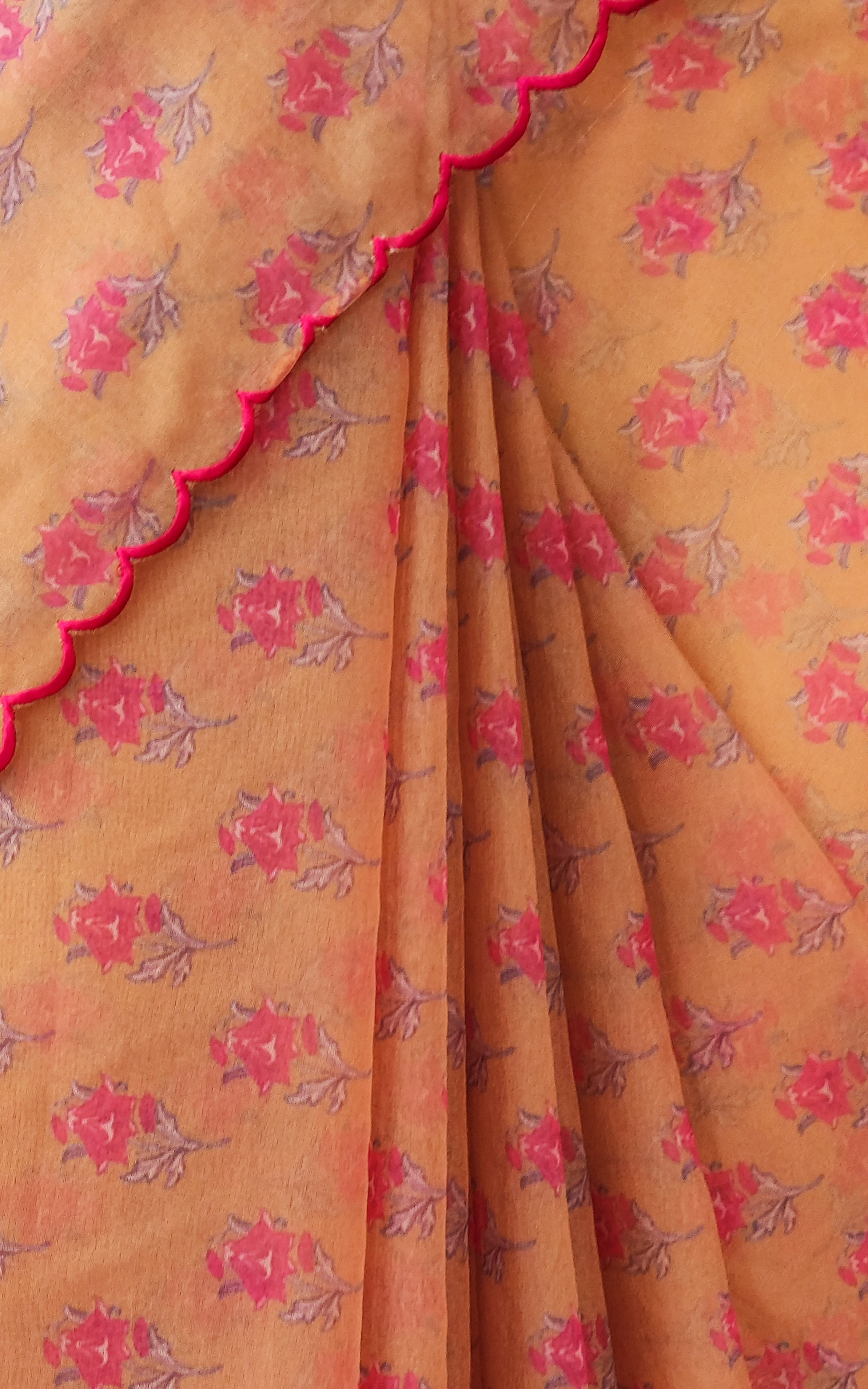 Mustard Yellow Booti Printed Organza Saree