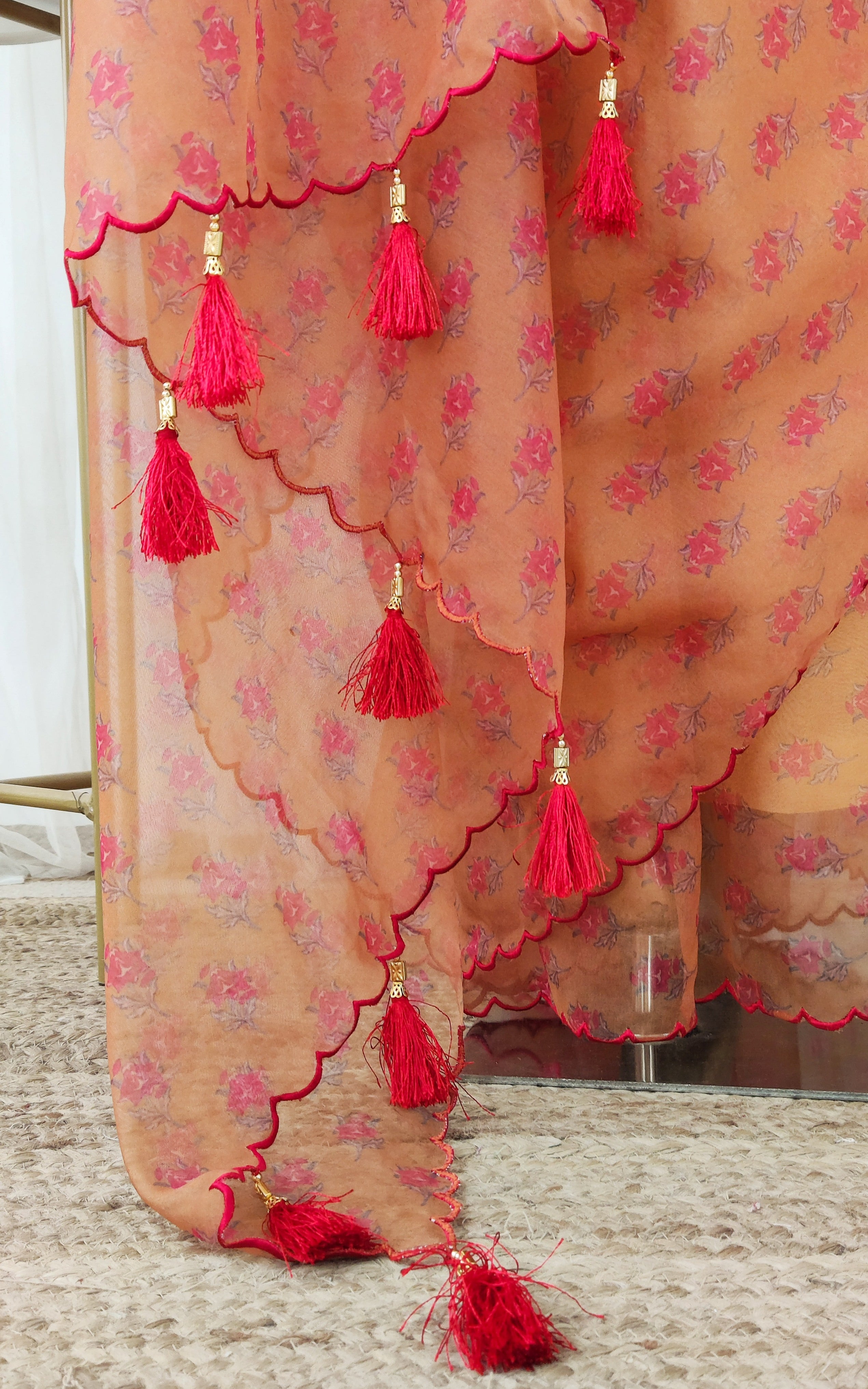 Mustard Yellow Booti Printed Organza Saree
