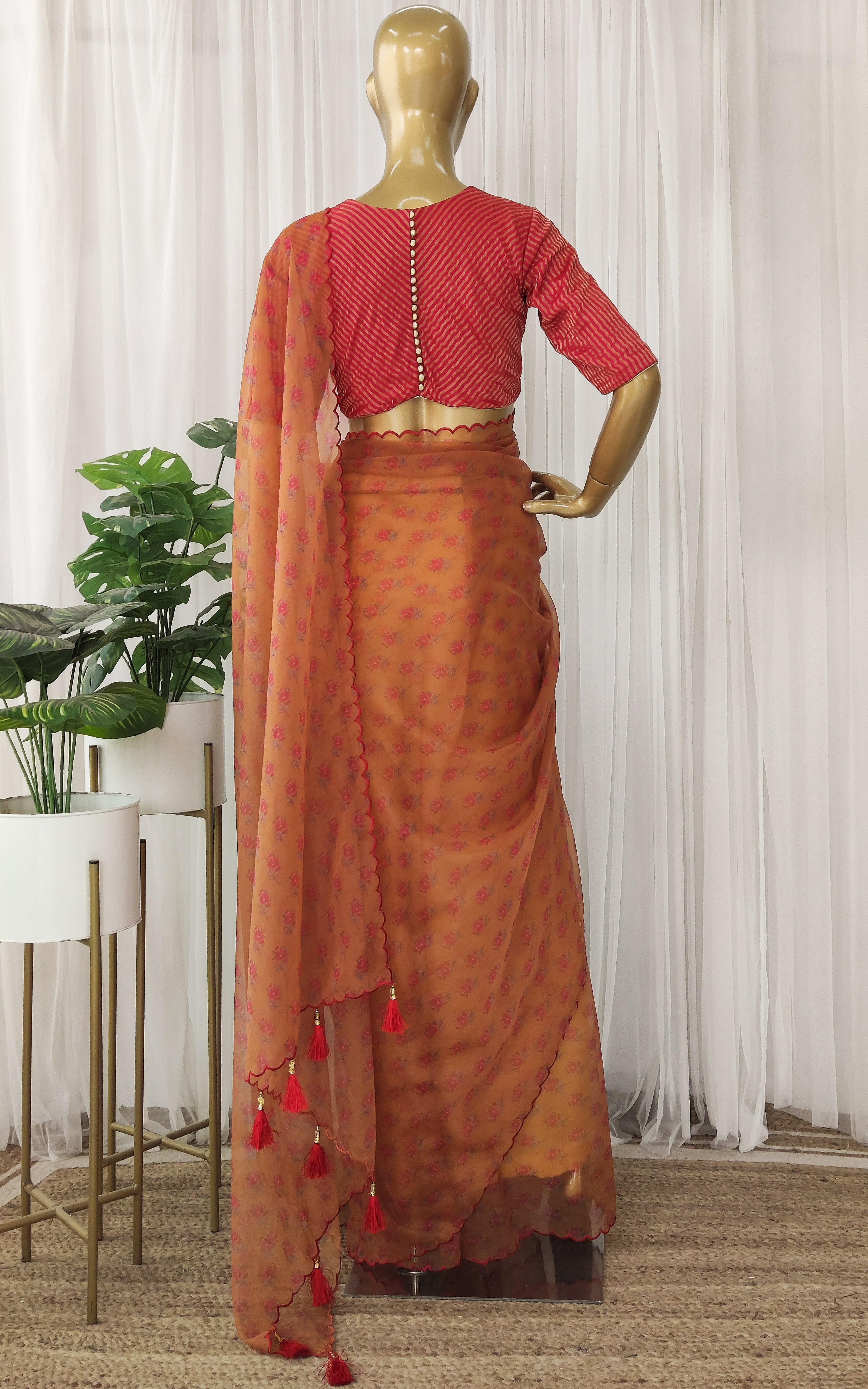 Mustard Yellow Booti Printed Organza Saree